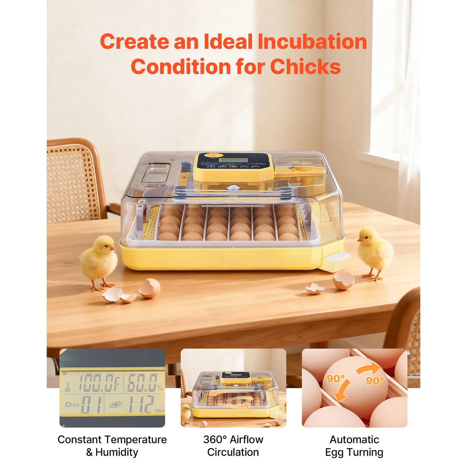 48 Egg Incubator, Automatic Egg Turner with LED Candler, Temperature Display & Auto Humidity Control, 360° View Clear Window, Poultry Eggs Incubator for Hatching Chicks Ducks Goose Quail