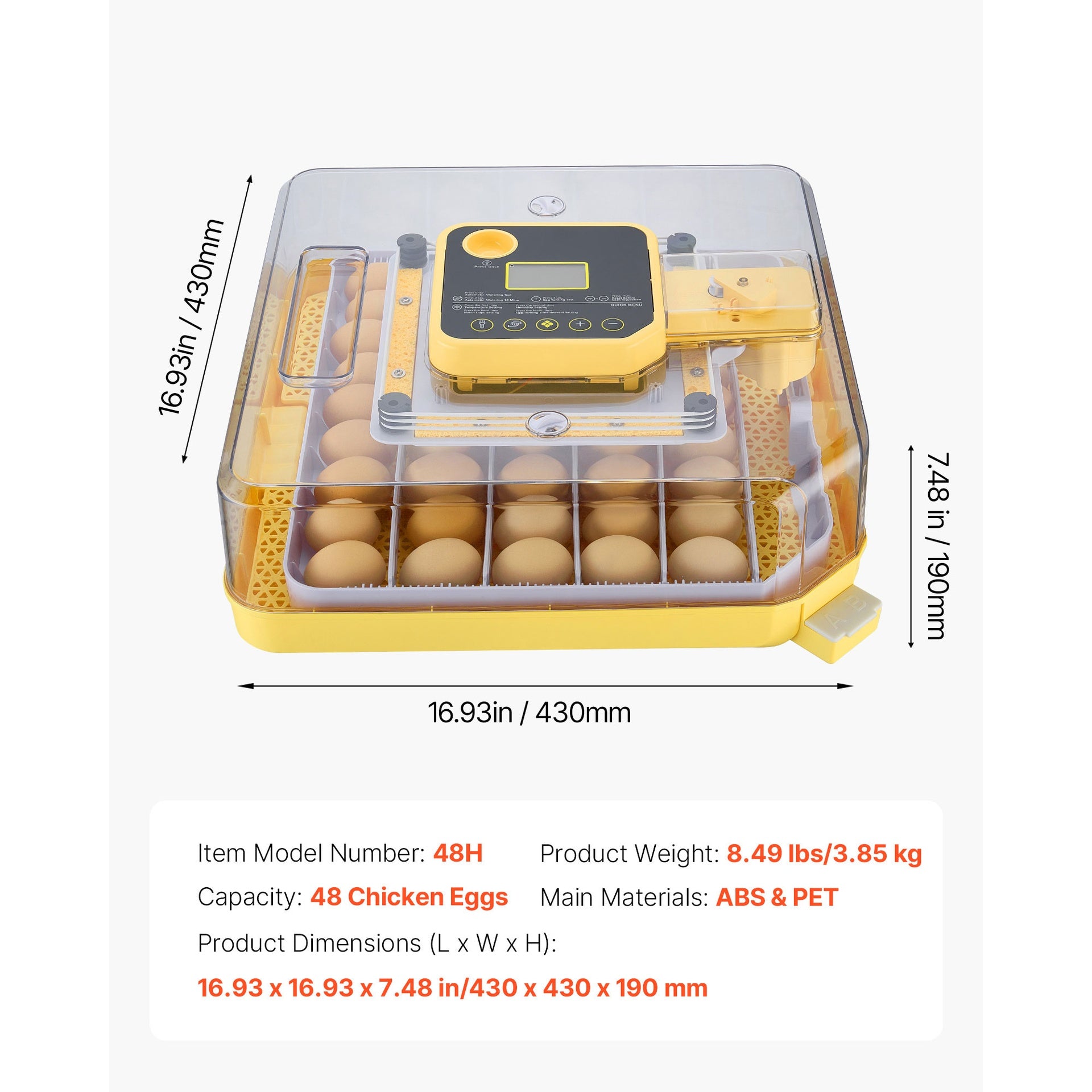 48 Egg Incubator, Automatic Egg Turner with LED Candler, Temperature Display & Auto Humidity Control, 360° View Clear Window, Poultry Eggs Incubator for Hatching Chicks Ducks Goose Quail