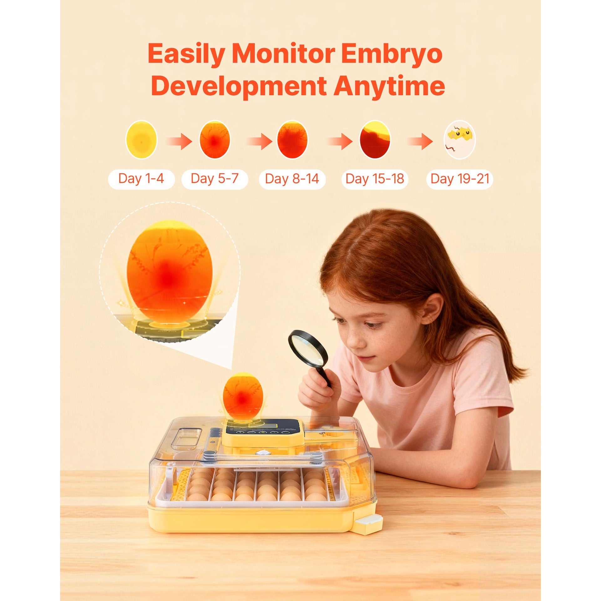 48 Egg Incubator, Automatic Egg Turner with LED Candler, Temperature Display & Auto Humidity Control, 360° View Clear Window, Poultry Eggs Incubator for Hatching Chicks Ducks Goose Quail