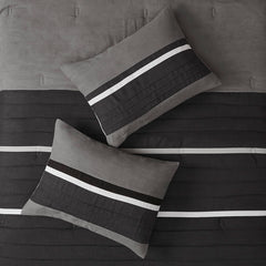 7 PC Pieced Faux Suede Comforter Set Black Queen