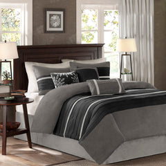 7 PC Pieced Faux Suede Comforter Set Black Queen