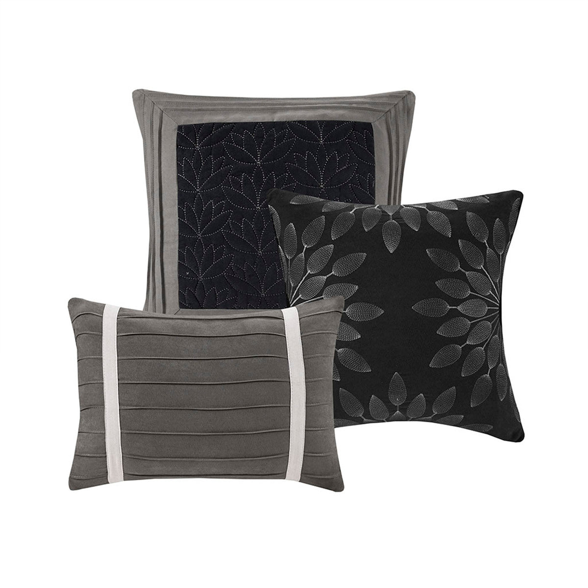 7 PC Pieced Faux Suede Comforter Set Black Queen