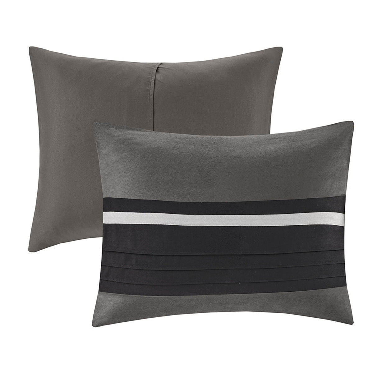 7 PC Pieced Faux Suede Comforter Set Black Queen