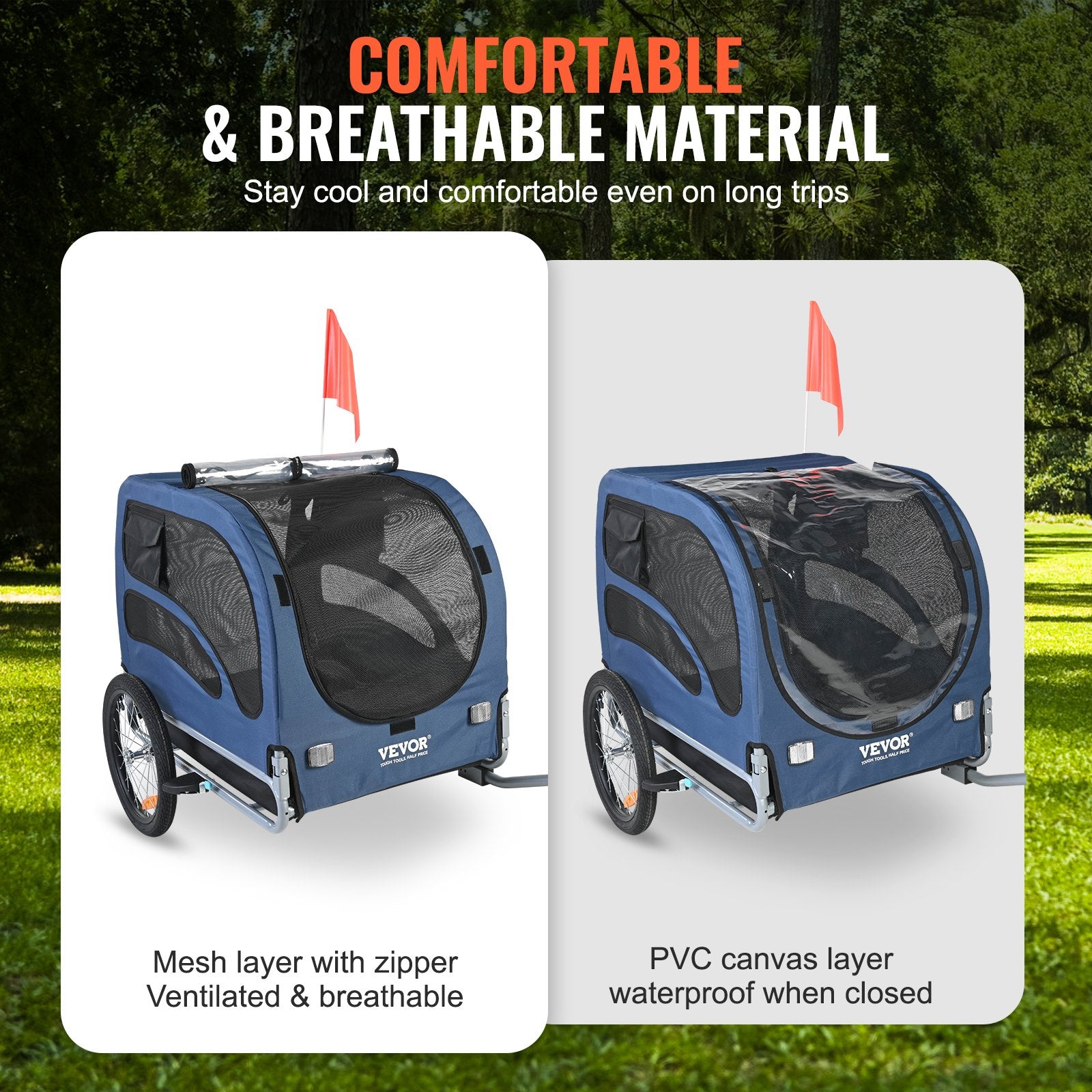 Dog Bike Trailer, Supports up to 100 lbs, Pet Cart Bicycle Carrier, Easy Folding Frame with Quick Release Wheels, Universal Bicycle Coupler, Reflectors, Flag, Collapsible to Store, Blue/Black