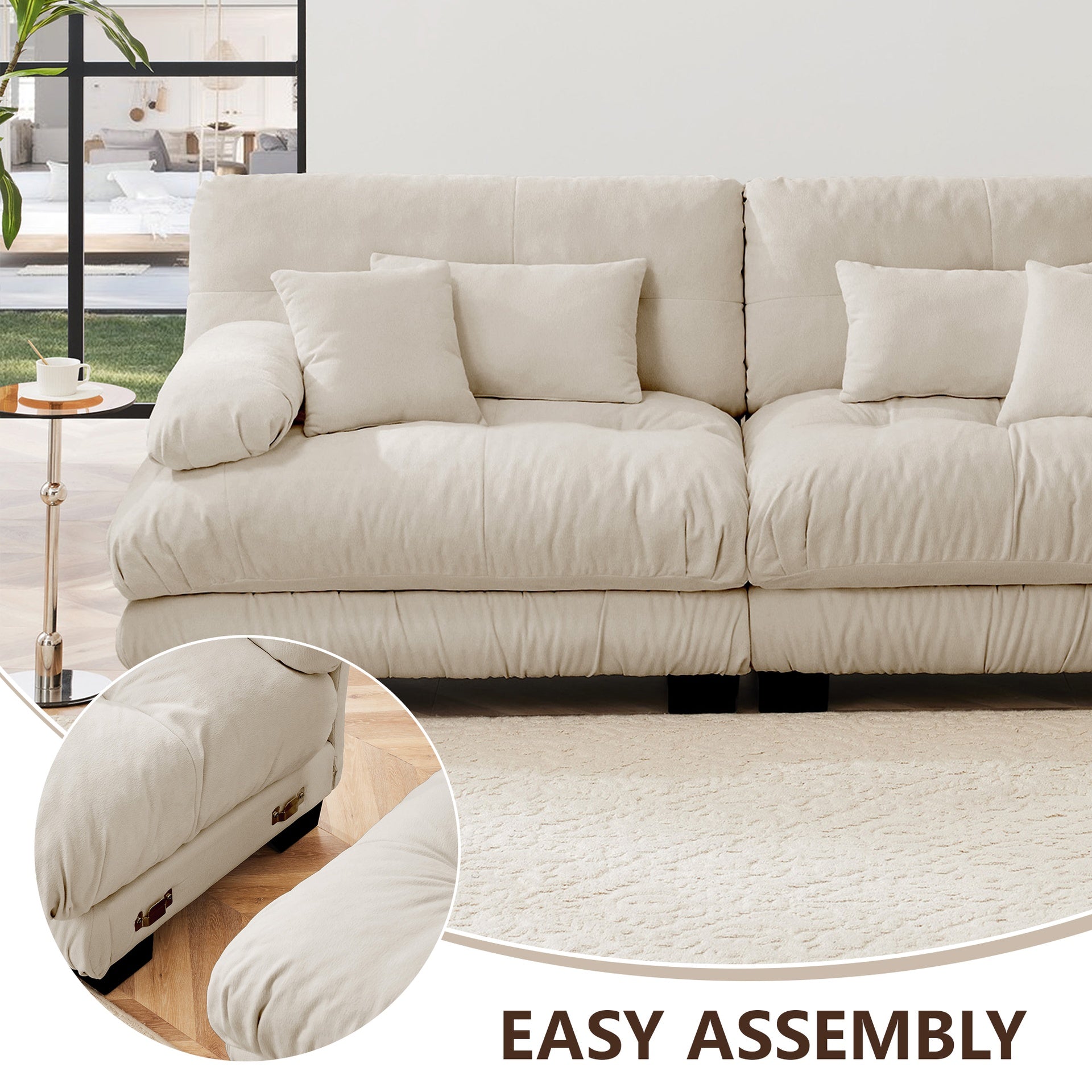 3-Seater Sectional Sofa Modular Deep Seat Sofa Couch , Chenille Sofa Soft Comfy Upholstered Furniture for Living Room, Apartment, Studio, Office,Chenille Light coffee
