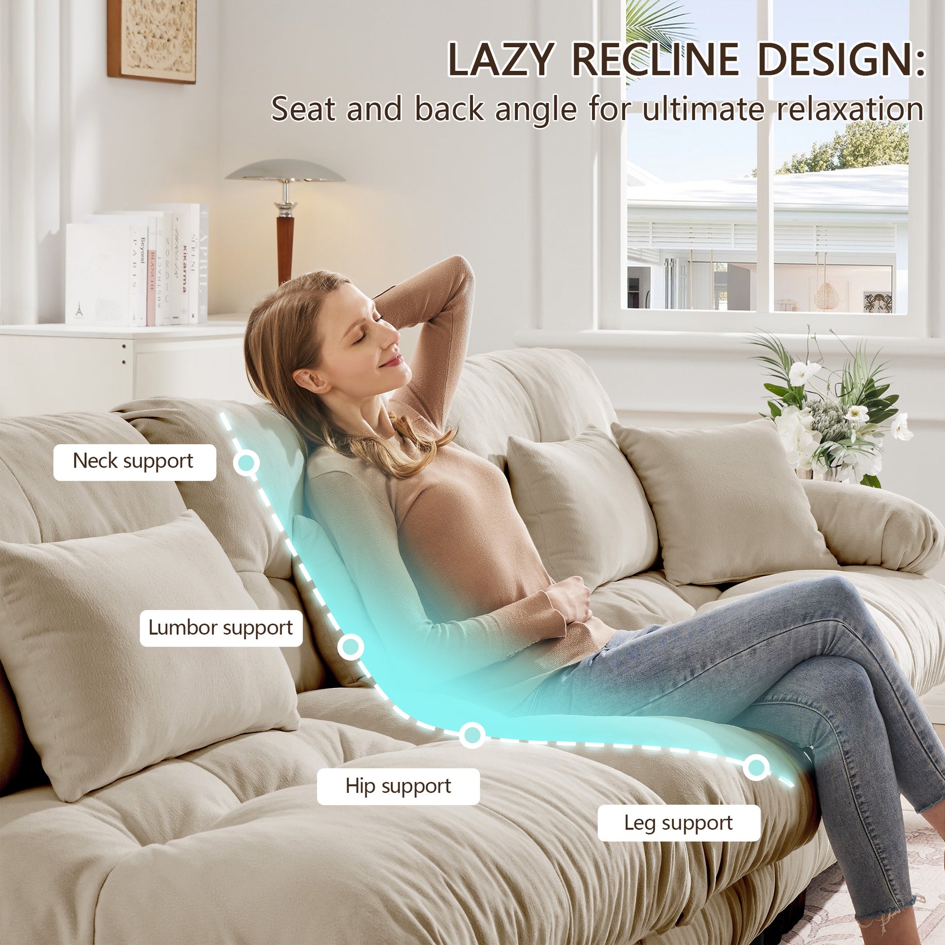 Luxury Modular Sectional Sofa Couch,Oversized L Shaped Cloud Couch for Living Room,Deep Seat Sofa Couch with Convertible Ottoman,Chenille Light coffee