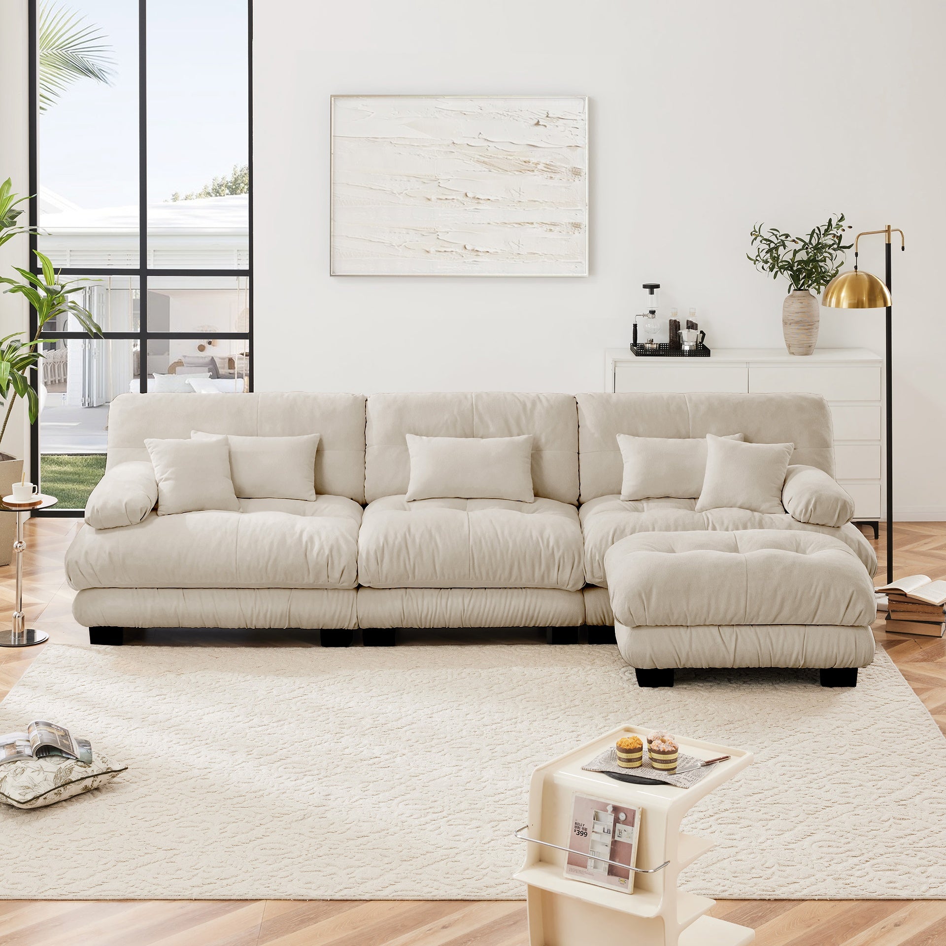 Luxury Modular Sectional Sofa Couch,Oversized L Shaped Cloud Couch for Living Room,Deep Seat Sofa Couch with Convertible Ottoman,Chenille Light coffee