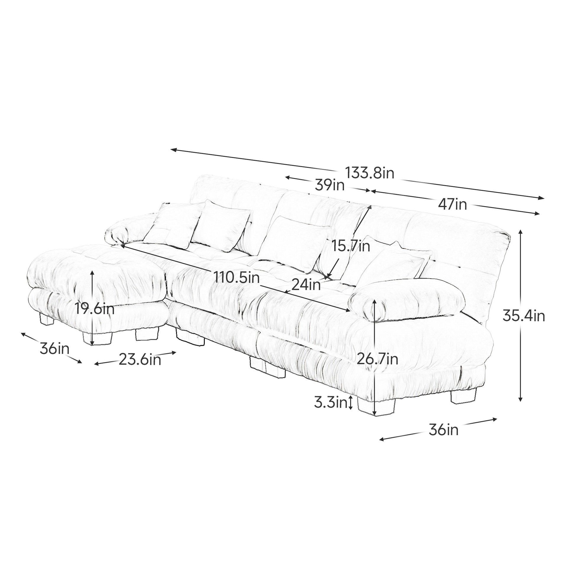 Luxury Modular Sectional Sofa Couch,Oversized L Shaped Cloud Couch for Living Room,Deep Seat Sofa Couch with Convertible Ottoman,Chenille Light coffee