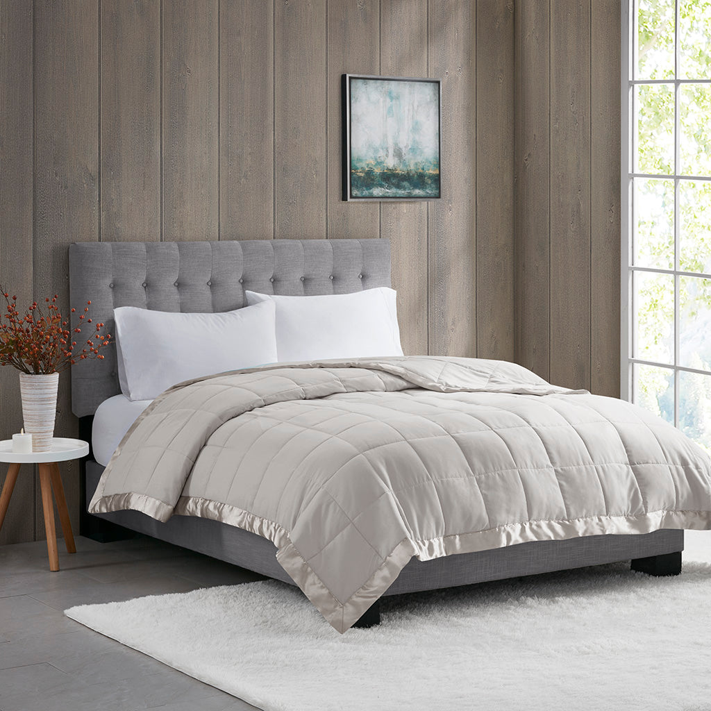 Lightweight Down Alternative Blanket with Satin Trim Grey King
