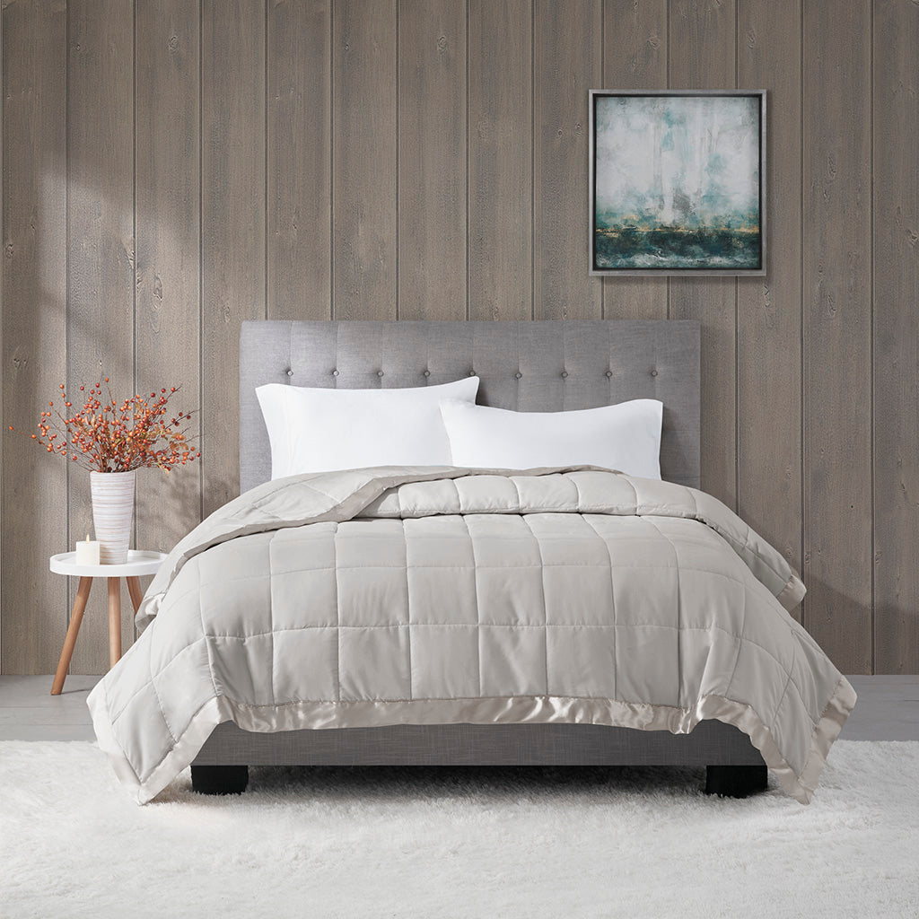 Lightweight Down Alternative Blanket with Satin Trim Grey King