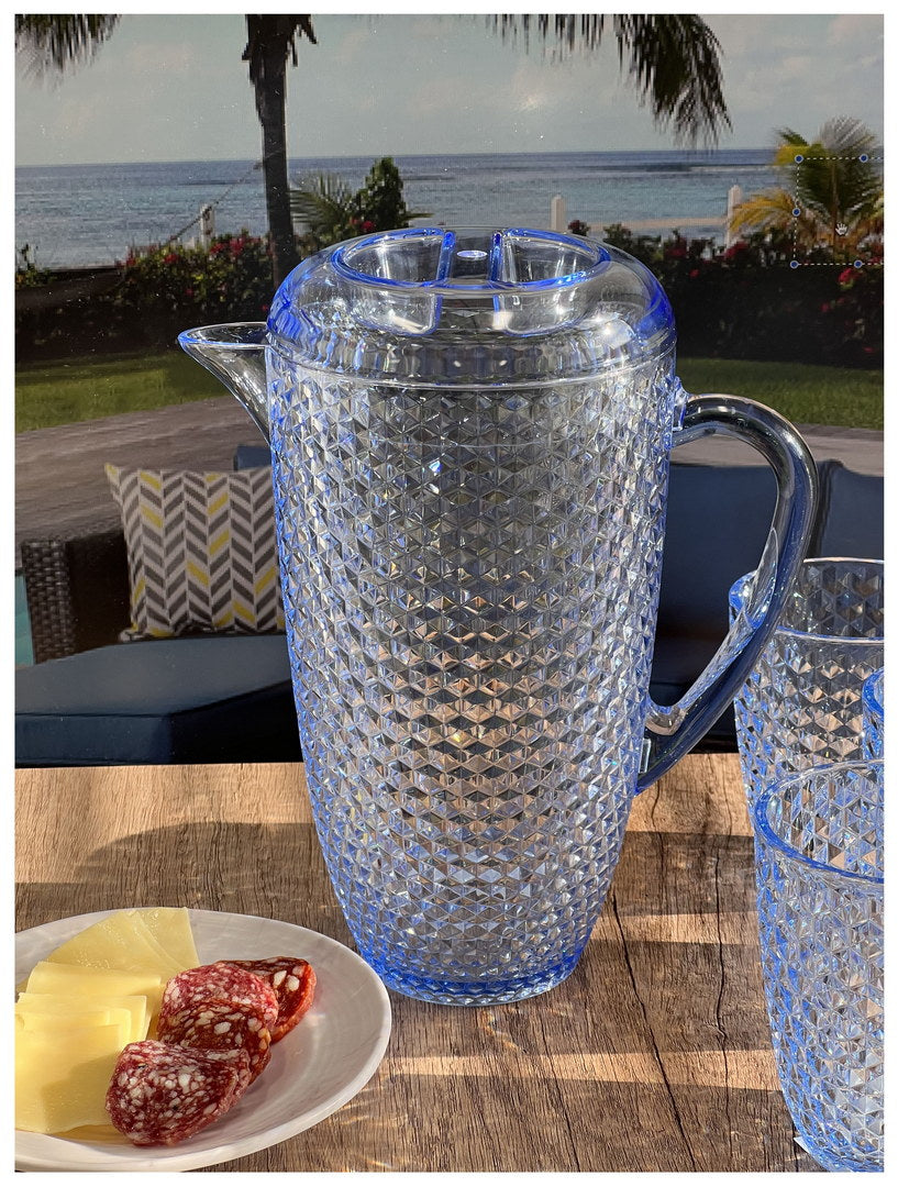2.5 Quarts Water Pitcher with Lid, Diamond Cut Unbreakable Plastic Pitcher, Drink Pitcher, Juice Pitcher with Spout BPA Free