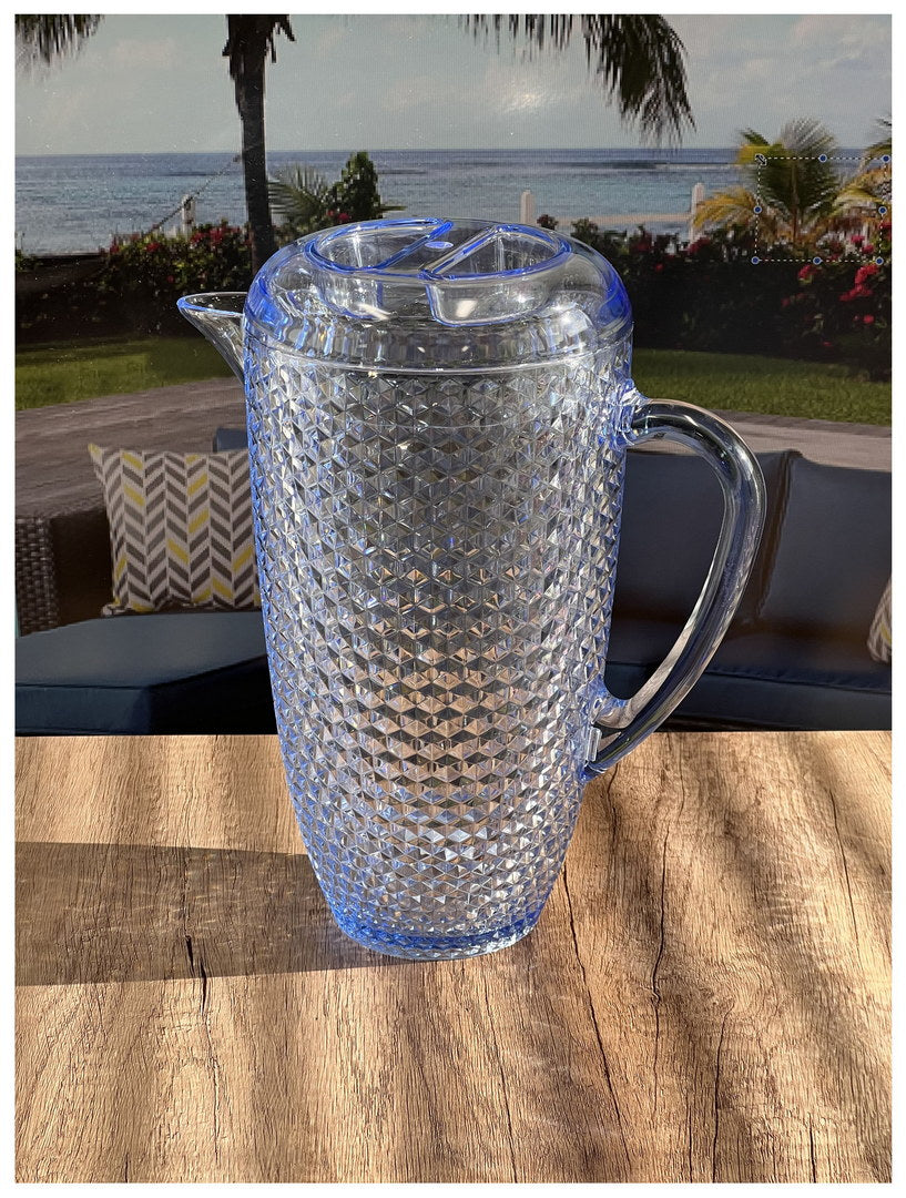 2.5 Quarts Water Pitcher with Lid, Diamond Cut Unbreakable Plastic Pitcher, Drink Pitcher, Juice Pitcher with Spout BPA Free