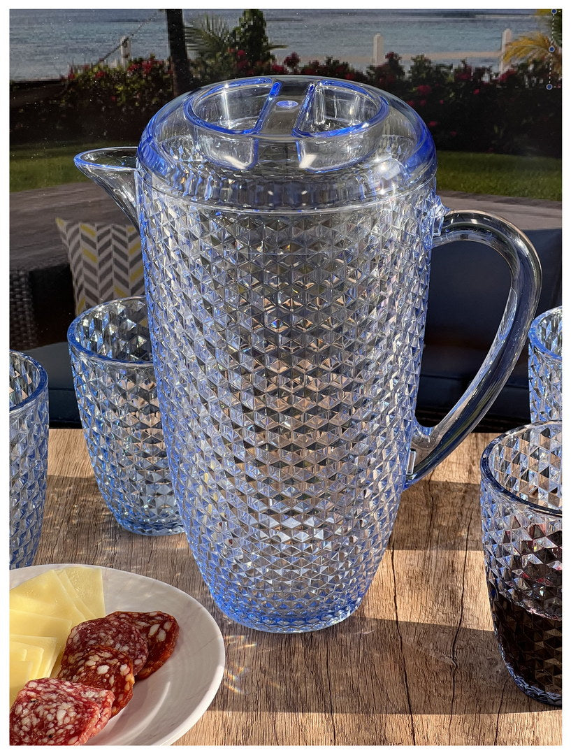 2.5 Quarts Water Pitcher with Lid, Diamond Cut Unbreakable Plastic Pitcher, Drink Pitcher, Juice Pitcher with Spout BPA Free