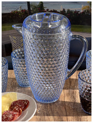 2.5 Quarts Water Pitcher with Lid, Diamond Cut Unbreakable Plastic Pitcher, Drink Pitcher, Juice Pitcher with Spout BPA Free
