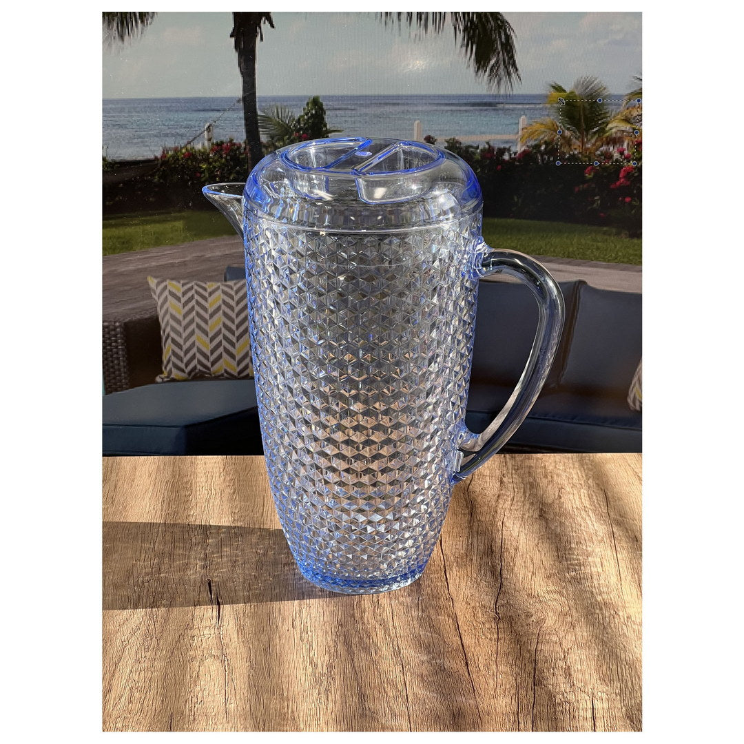 2.5 Quarts Water Pitcher with Lid, Diamond Cut Unbreakable Plastic Pitcher, Drink Pitcher, Juice Pitcher with Spout BPA Free