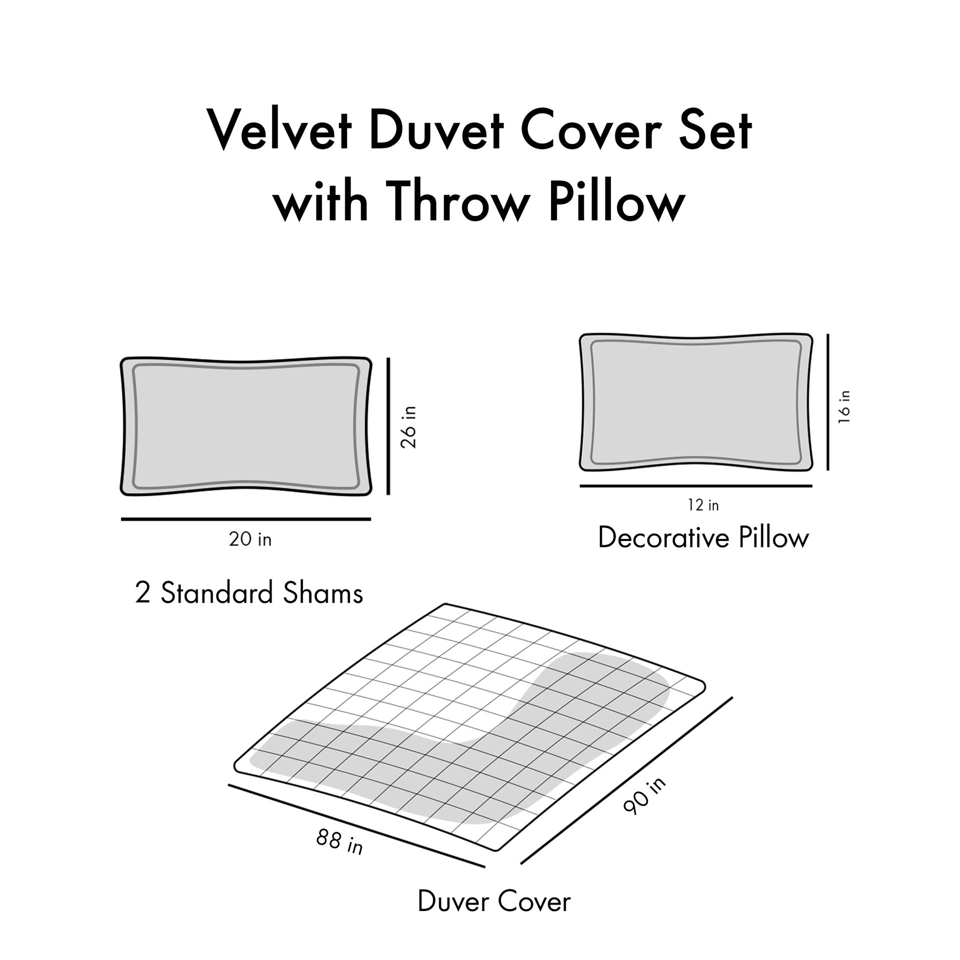 Full/Queen Velvet Duvet Cover Set with Throw Pillow