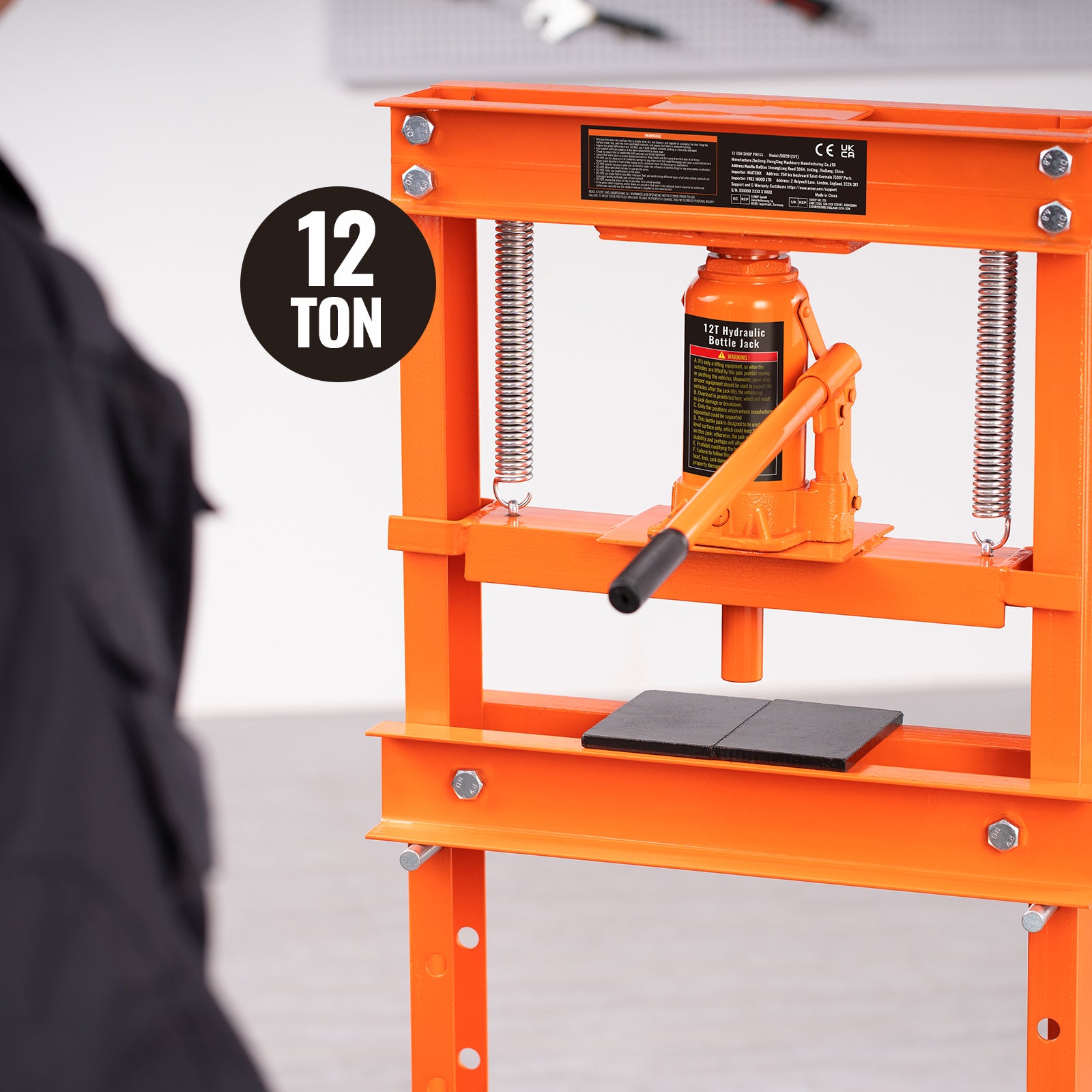 Hydraulic Shop Press, 12 Ton H-Frame Hydraulic Garage/Shop Floor Press, Adjustable Shop Press with Press Plates, Heavy Duty Hydraulic Press for Garage, Shop, Workshop