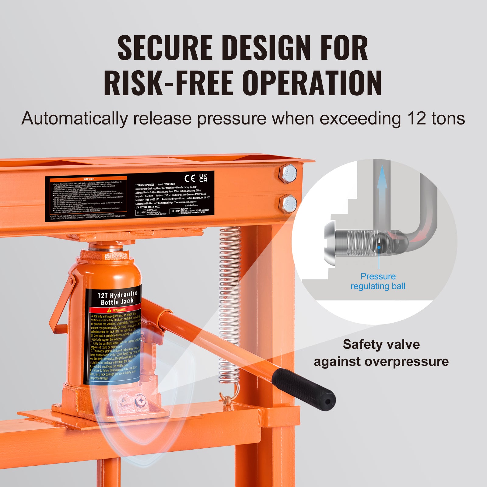 Hydraulic Shop Press, 12 Ton H-Frame Hydraulic Garage/Shop Floor Press, Adjustable Shop Press with Press Plates, Heavy Duty Hydraulic Press for Garage, Shop, Workshop