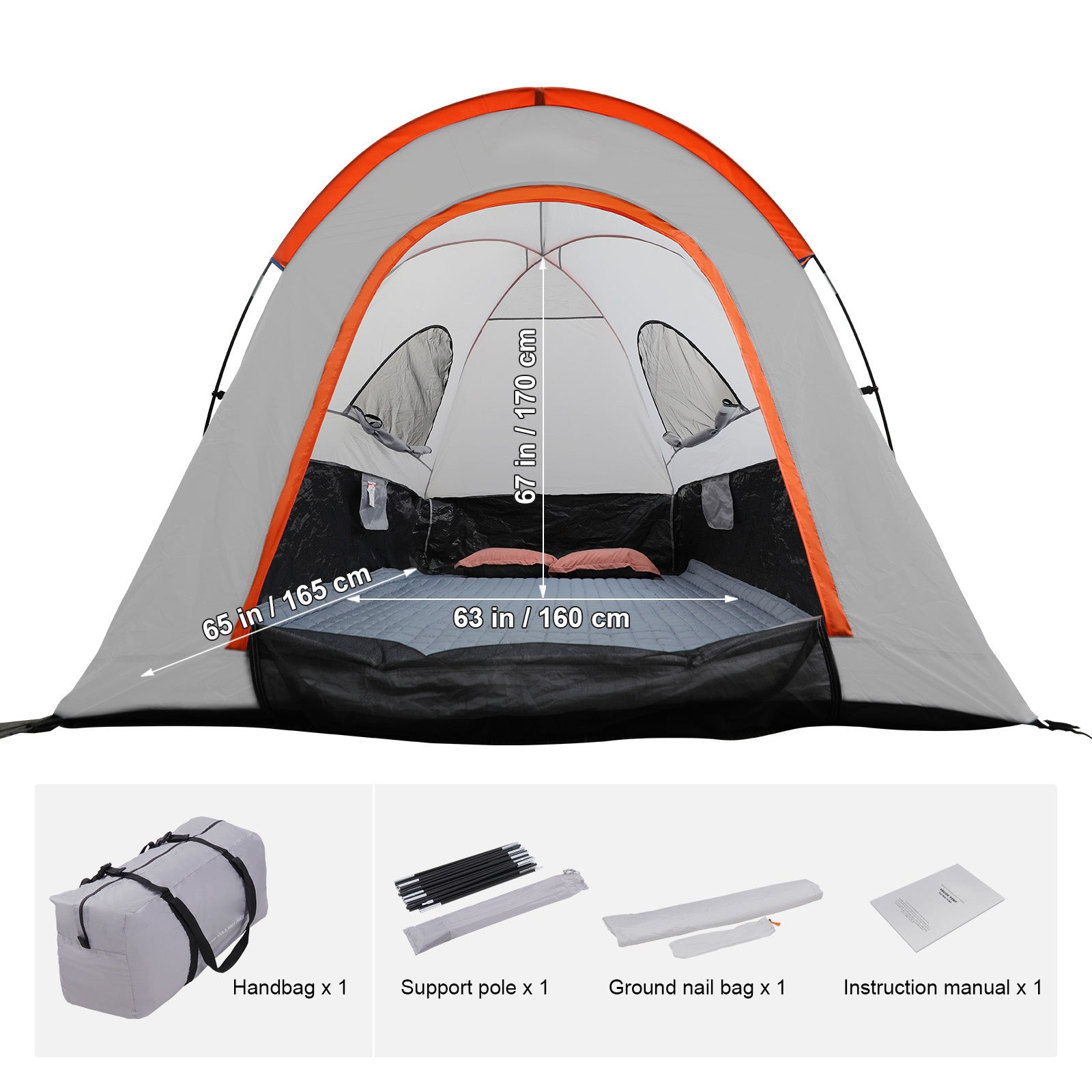 Truck Bed Tent, 5.5'-6' Pickup Truck Tent with Rain Layer and Carry Bag, Waterproof PU2000mm Double Layer Truck Tent for Camping, Accommodate 2-3 Person, for Camping Traveling Outdoor Activities
