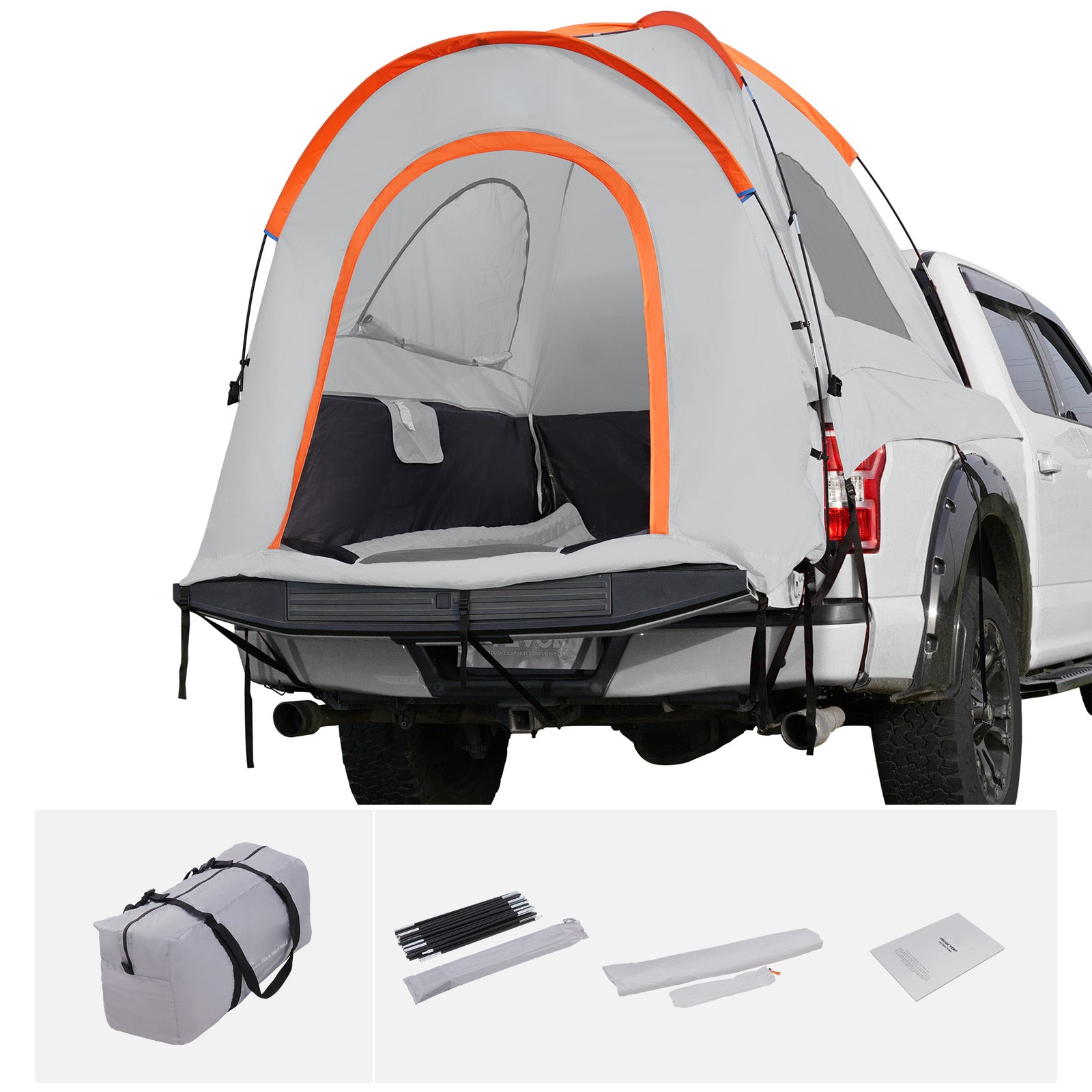 Truck Bed Tent, 5.5'-6' Pickup Truck Tent with Rain Layer and Carry Bag, Waterproof PU2000mm Double Layer Truck Tent for Camping, Accommodate 2-3 Person, for Camping Traveling Outdoor Activities