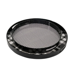 2 Piece Round Decorative Tray, Plastic Frame, Black and White Plaid Print