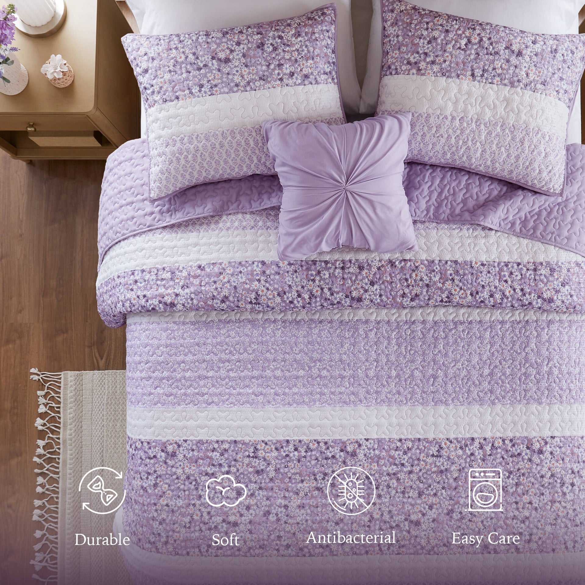 4 PCS King/Cal King Seersucker Quilt Set with Throw
