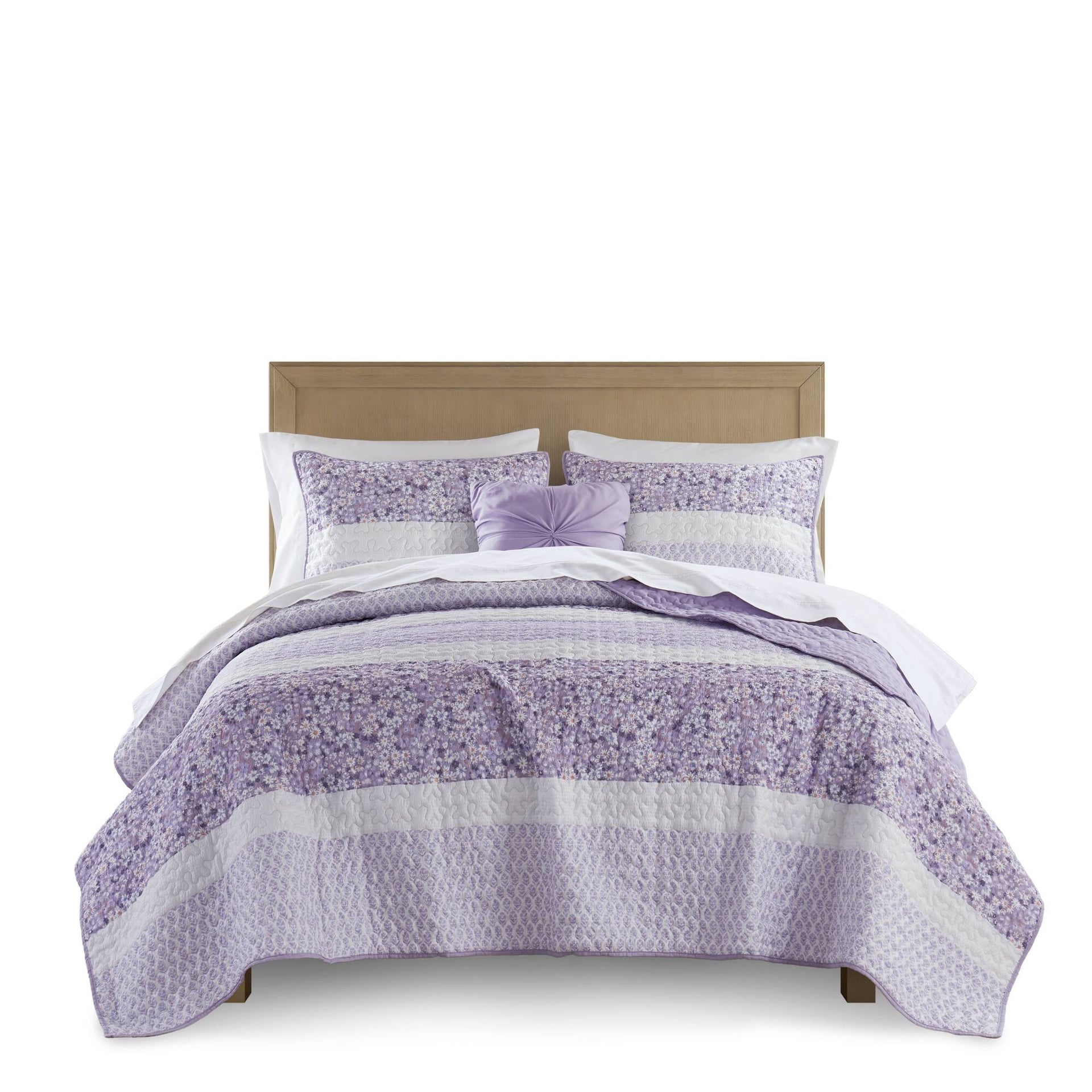 4 PCS King/Cal King Seersucker Quilt Set with Throw