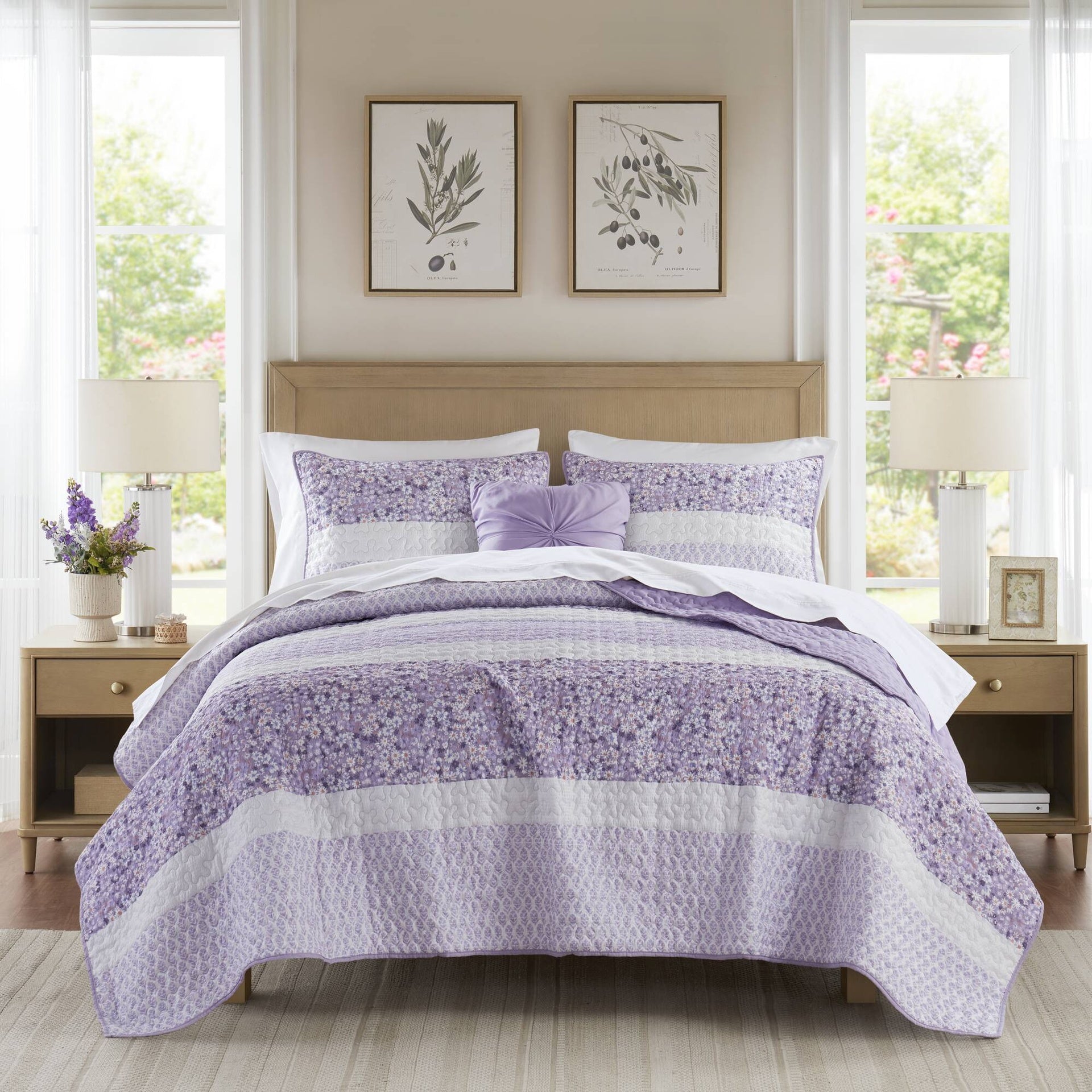 4 PCS King/Cal King Seersucker Quilt Set with Throw