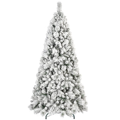 6FT Flocked Christmas Tree with 752 Tips – Snowy PVC & Hard Needle Branches, Hinged Structure for Easy Setup, Stable Metal Stand – Realistic Full-Body Holiday Tree