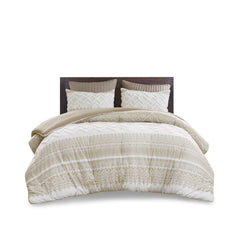 3 Piece Cotton Comforter Set with Chenille Tufting Taupe King/Cal King