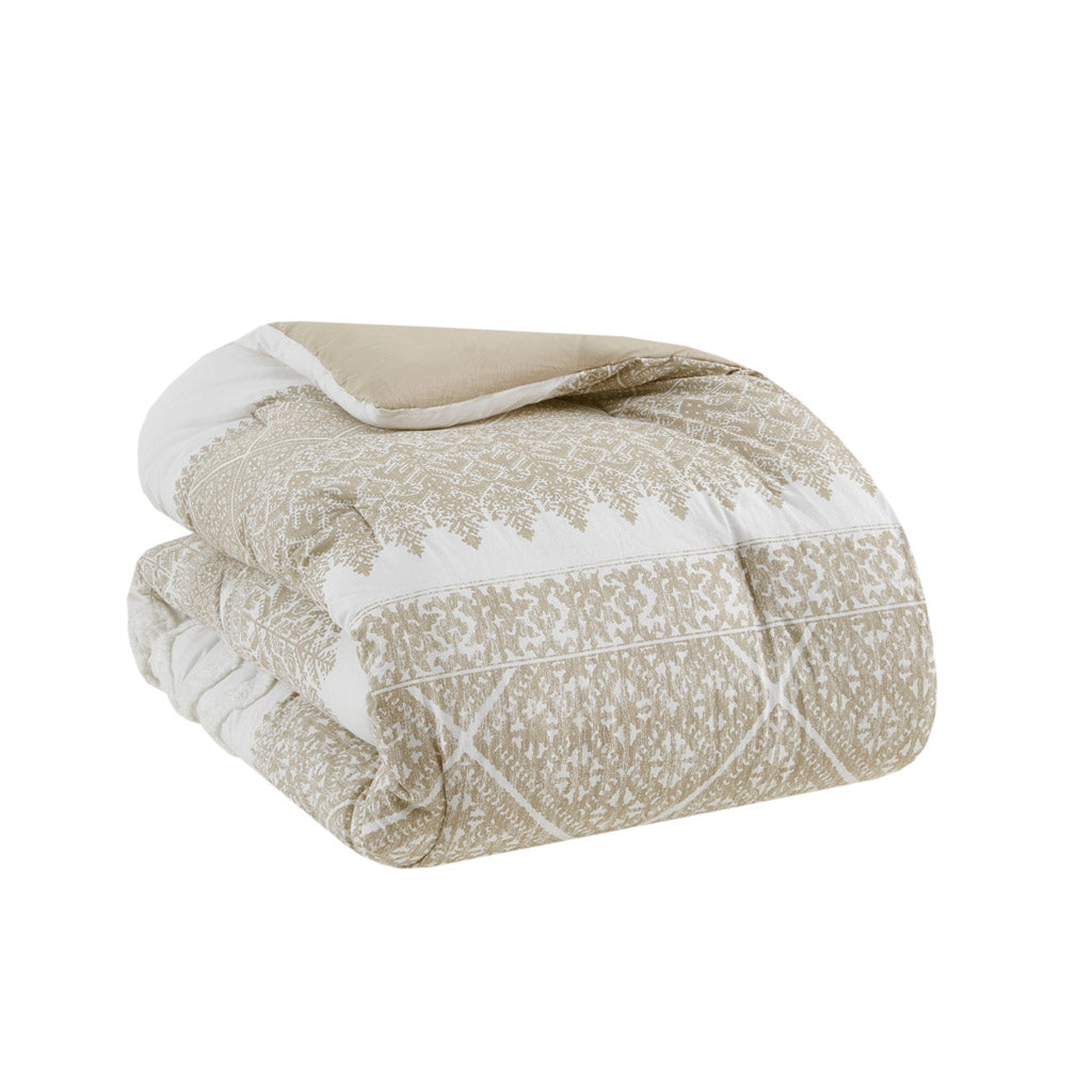 3 Piece Cotton Comforter Set with Chenille Tufting Taupe King/Cal King