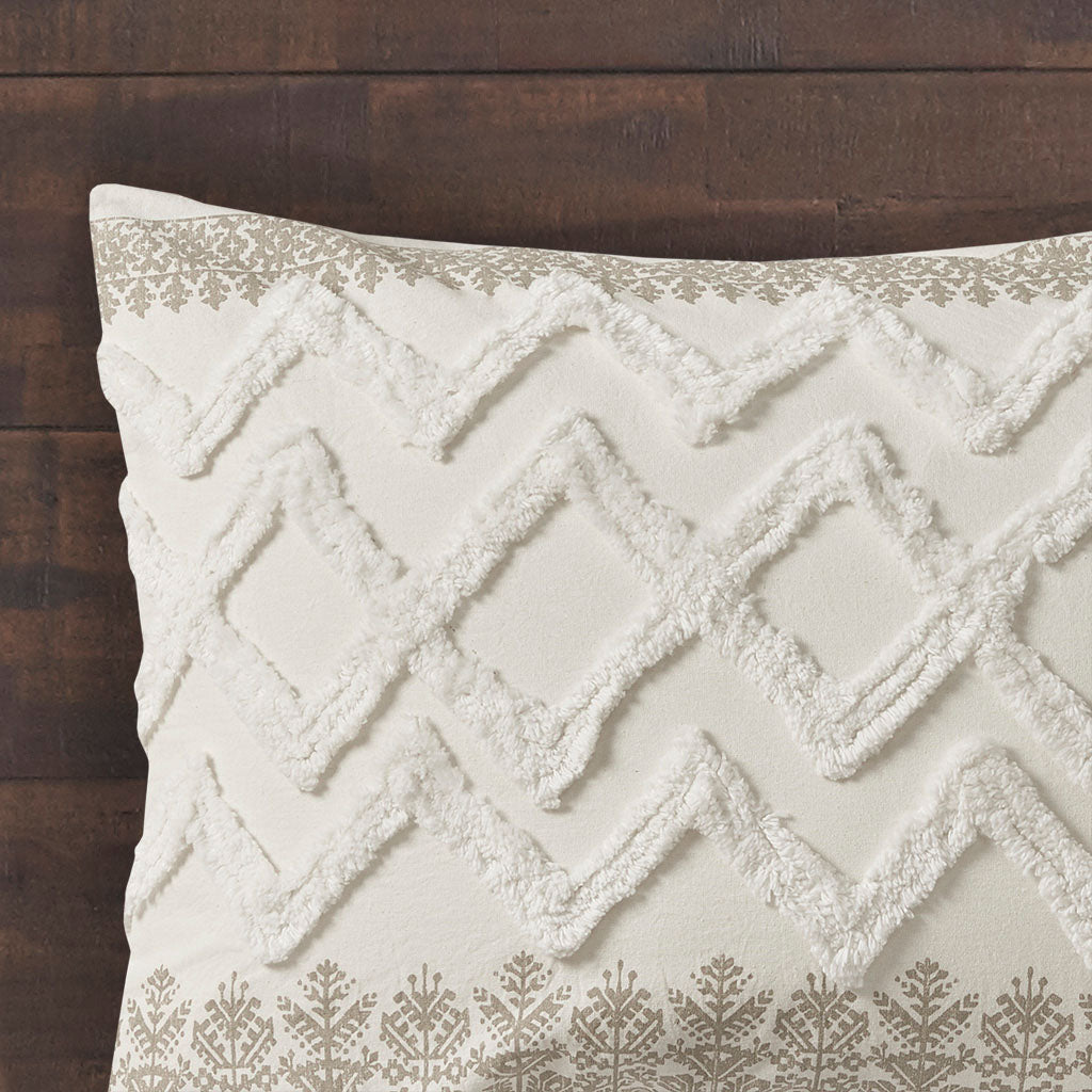 3 Piece Cotton Comforter Set with Chenille Tufting Taupe King/Cal King