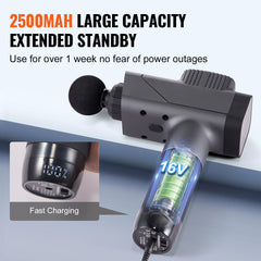 Massage Gun Deep Tissue, Percussion Muscle Massager for Athletes - with 8 Speed Levels & 6 Massage Heads, 16V 2500mAh Batteries, Handheld  Massage Gun for Pain Relief, Muscle Relaxation