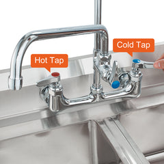 Commercial Faucet with Pre-Rinse Sprayer, 21" Height, 8" Center, 12" Swing Spout, Wall Mount Kitchen Sink Faucet, Brass Constructed Device with Pull Down Spray, for 1/2/3 Compartment Sink