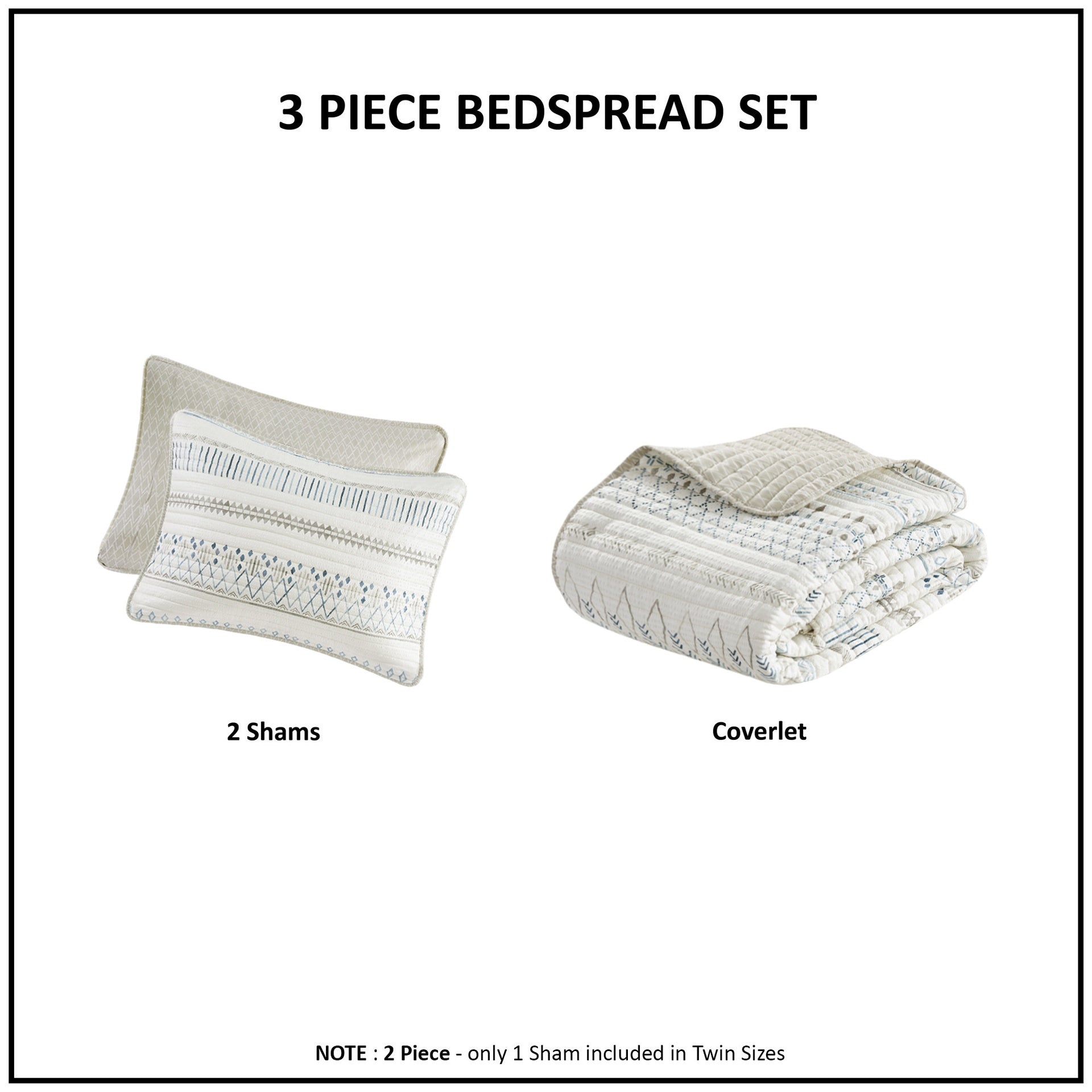 3 Piece Printed Microfiber Seersucker Quilt Set Taupe/Blue King/Cal King
