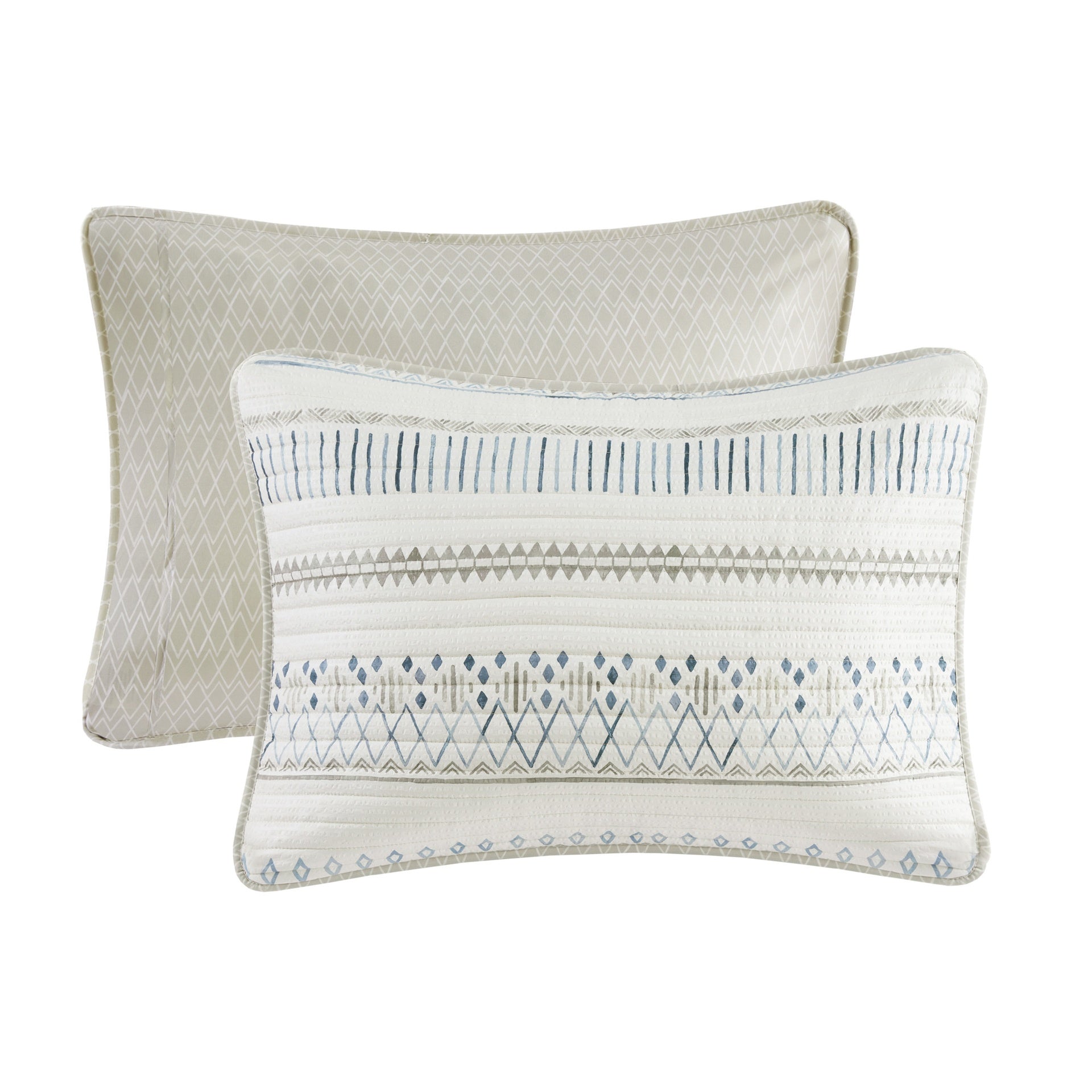 3 Piece Printed Microfiber Seersucker Quilt Set Taupe/Blue King/Cal King