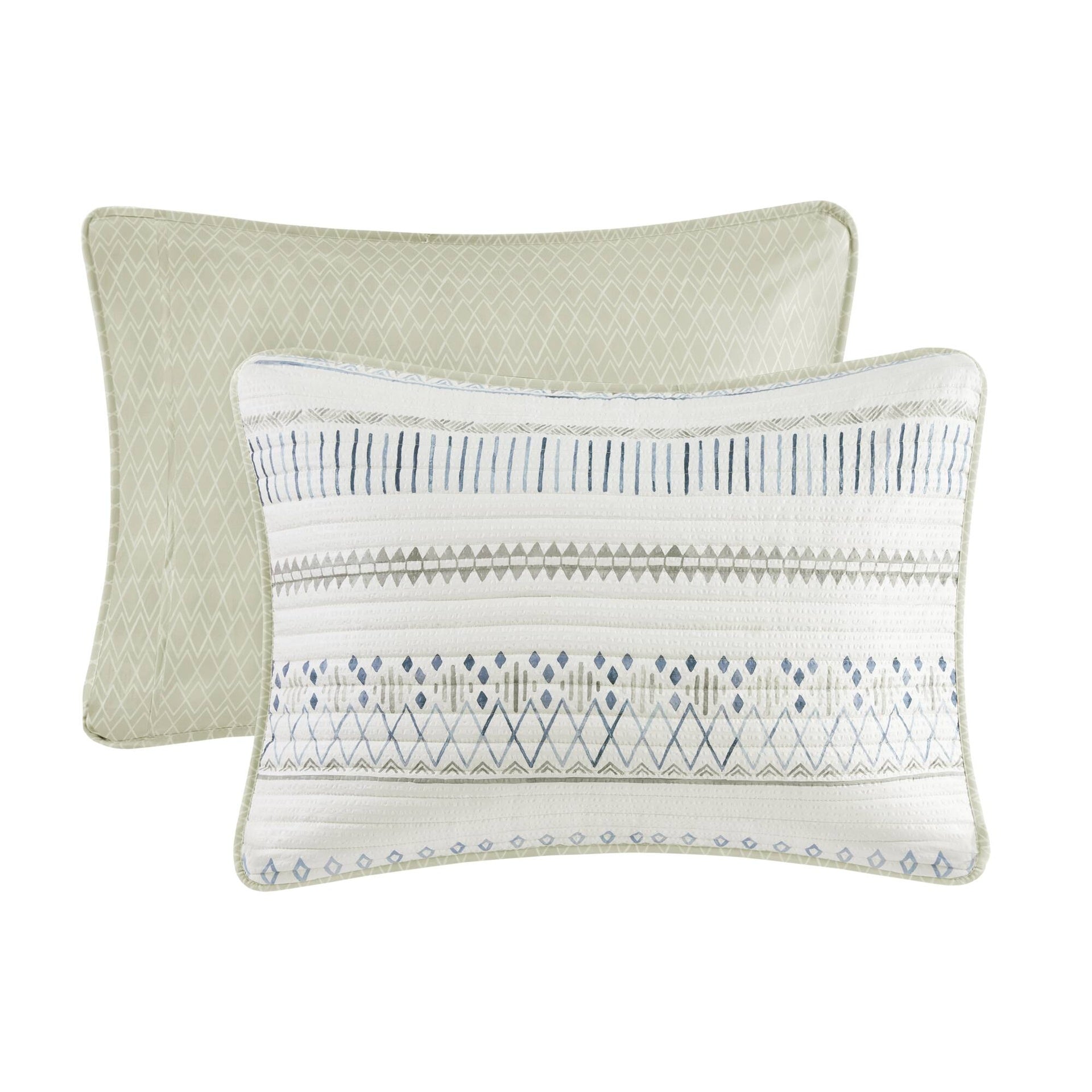 3 Piece Printed Microfiber Seersucker Quilt Set Taupe/Blue King/Cal King