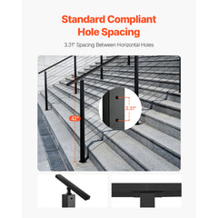 Cable Railing Post, 42x2x2 Inch Stair Railing Post, with Pre-Drilled 30° Angled Holes, Stainless Steel Cable Rail Post with Horizontal and Curved Bracket, 1-Pack, Black, 1JZLGZXHS106W3XAA001V0