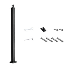 Cable Railing Post, 42x2x2 Inch Stair Railing Post, with Pre-Drilled 30° Angled Holes, Stainless Steel Cable Rail Post with Horizontal and Curved Bracket, 1-Pack, Black, 1JZLGZXHS106W3XAA001V0