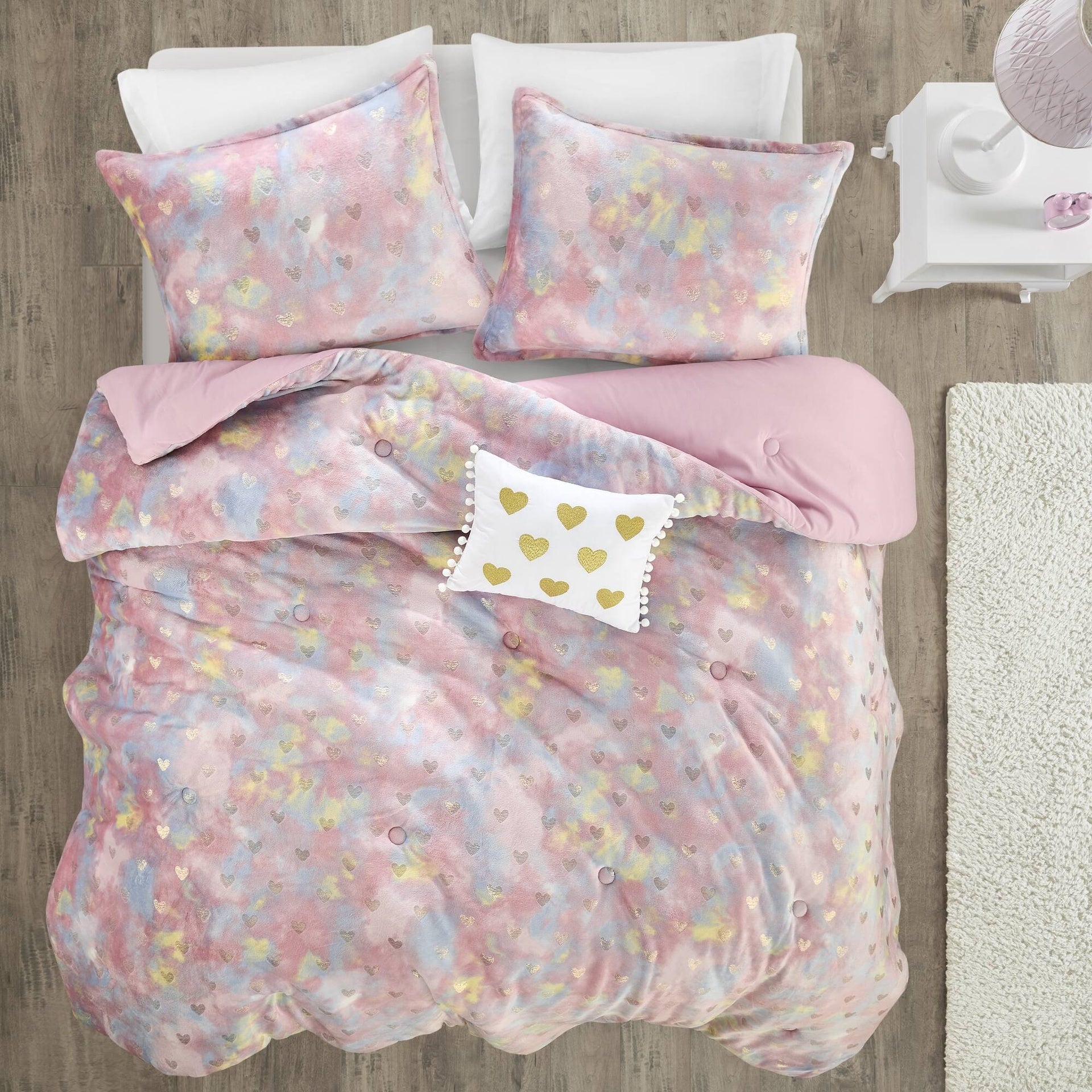 Metallic Printed Plush Comforter Set with Throw Pillow Twin/Twin XL