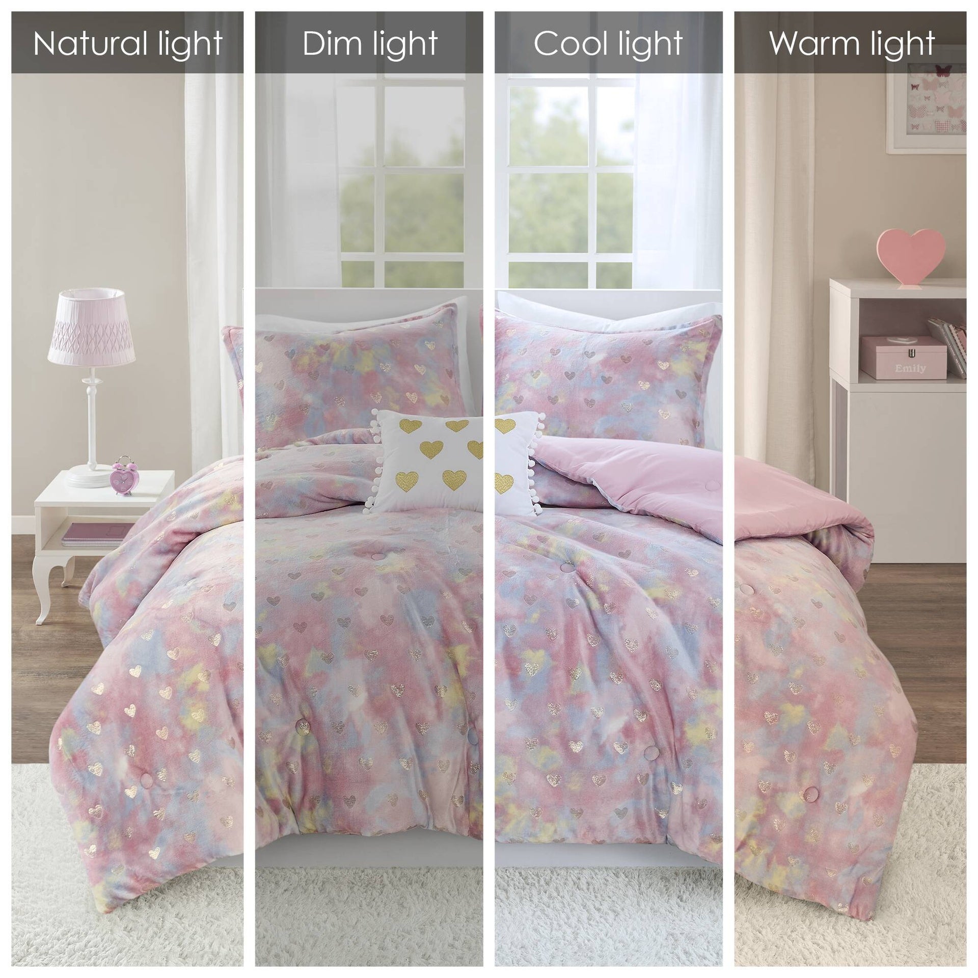 Metallic Printed Plush Comforter Set with Throw Pillow Twin/Twin XL