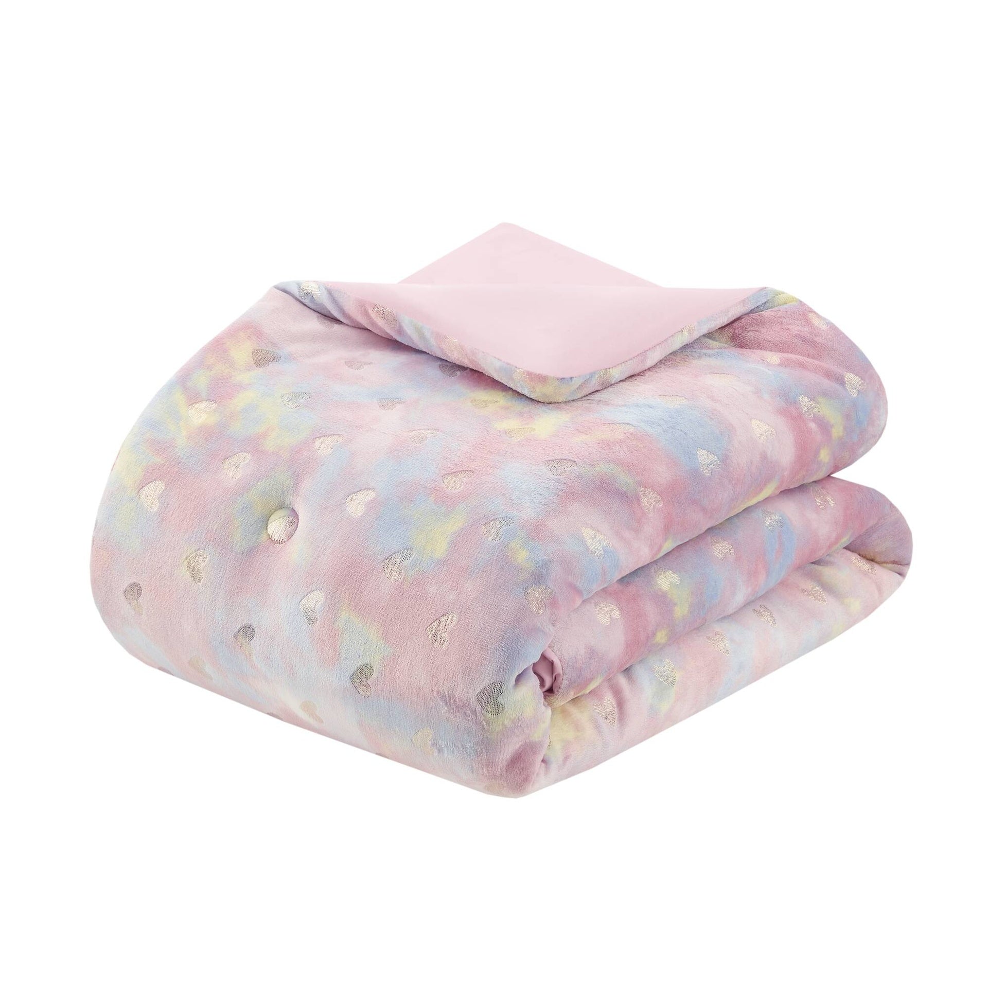 Metallic Printed Plush Comforter Set with Throw Pillow Twin/Twin XL