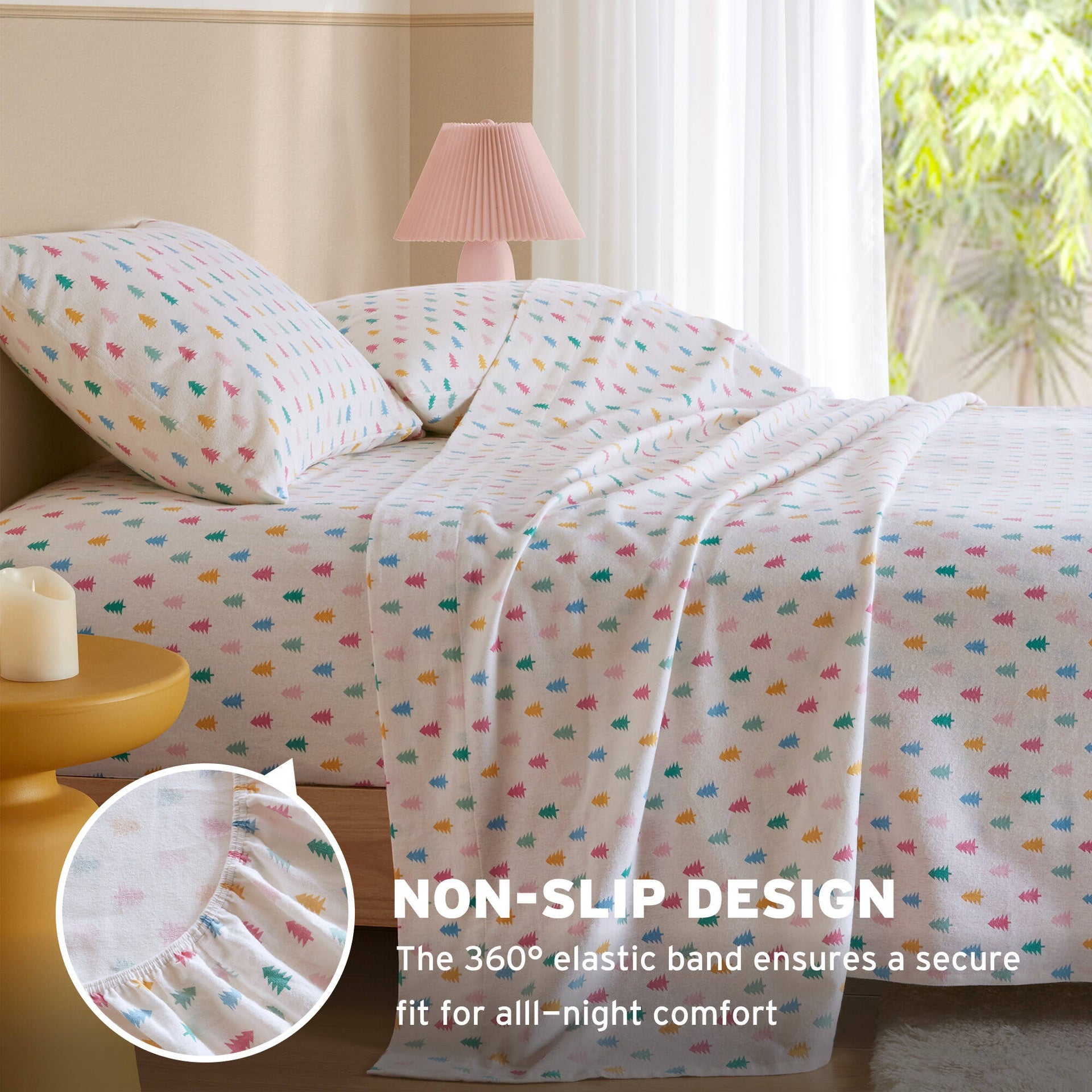 3-Piece Twin 100% Cotton Flannel Pigment Printed Sheet Set,Tree Block
