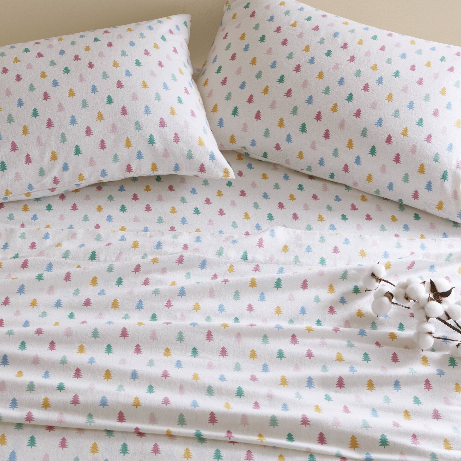 3-Piece Twin 100% Cotton Flannel Pigment Printed Sheet Set,Tree Block