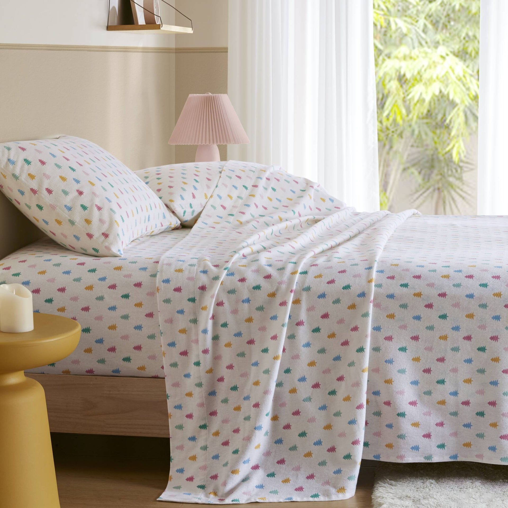 3-Piece Twin 100% Cotton Flannel Pigment Printed Sheet Set,Tree Block