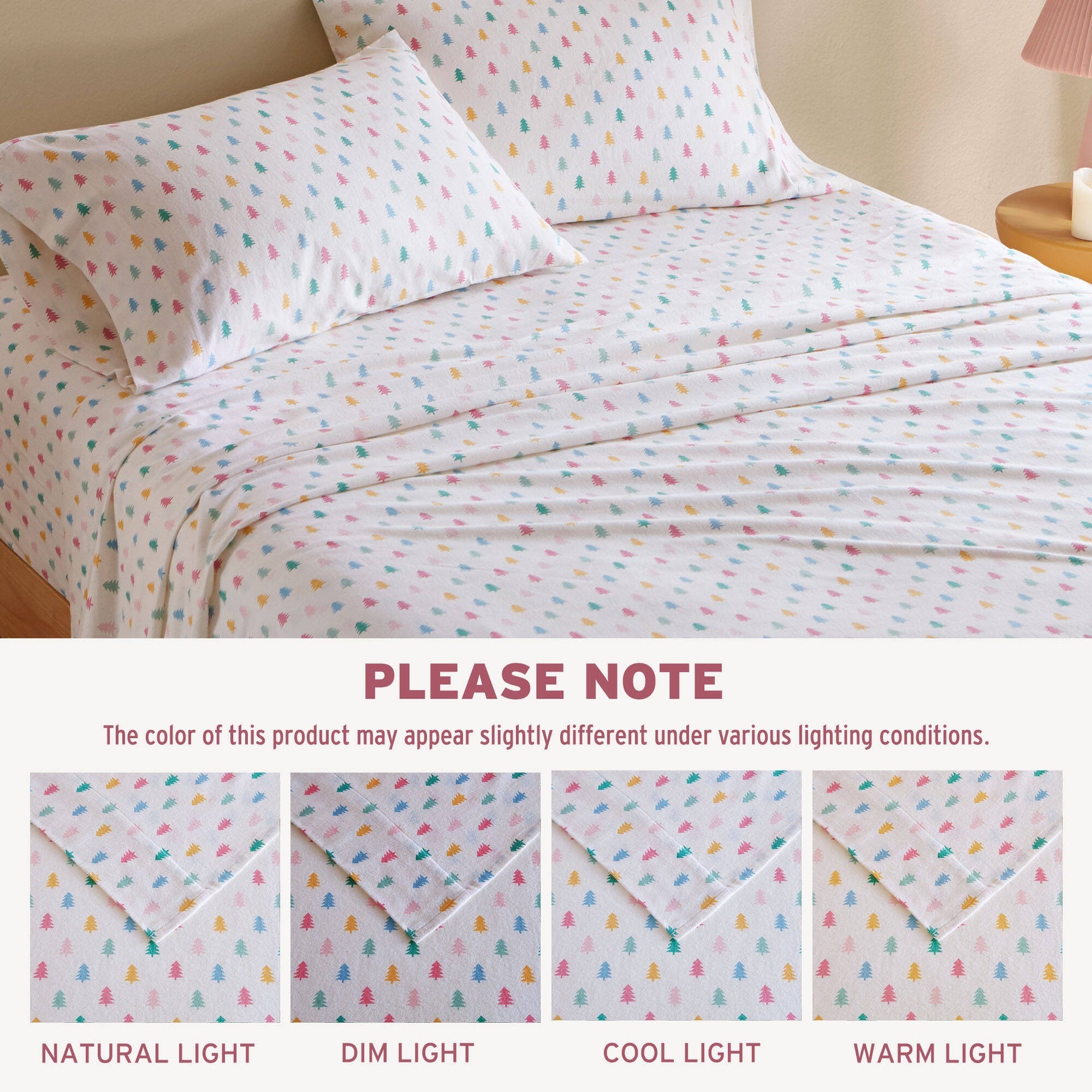 3-Piece Twin 100% Cotton Flannel Pigment Printed Sheet Set,Tree Block