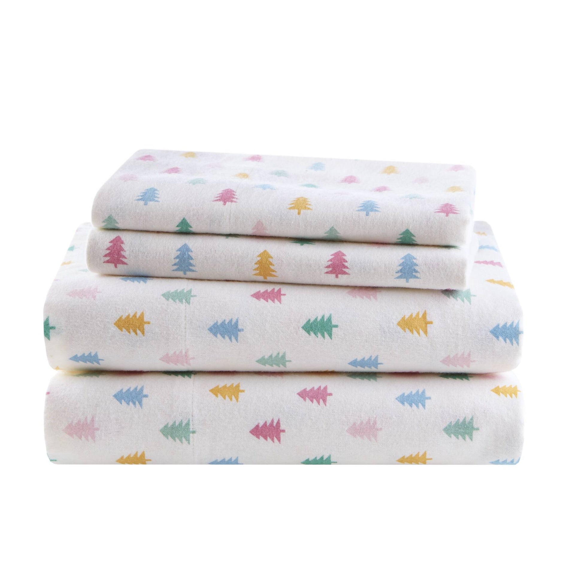 3-Piece Twin 100% Cotton Flannel Pigment Printed Sheet Set,Tree Block