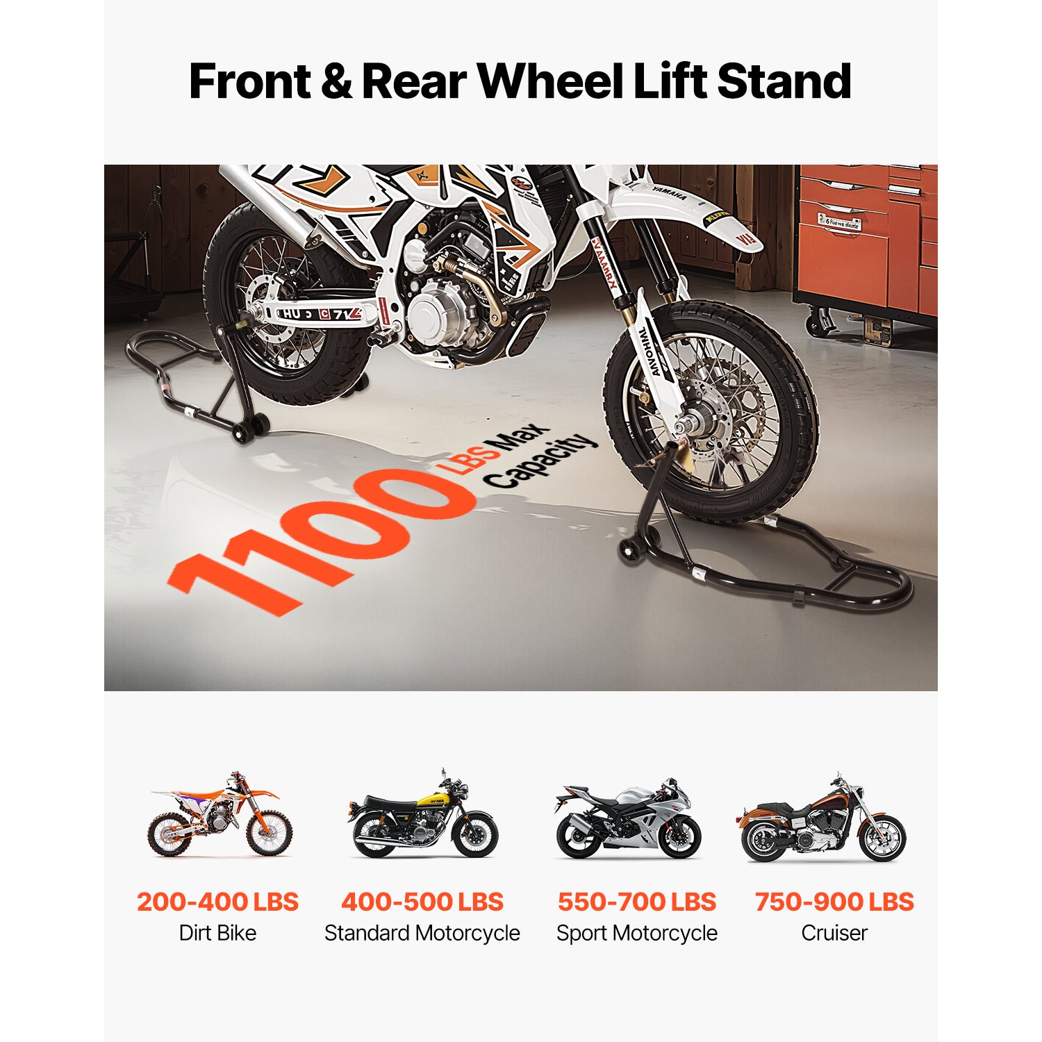 Motorcycle Front & Rear Stand Lift 1100 lbs Spoolift Paddock Swingarm Arm Black
