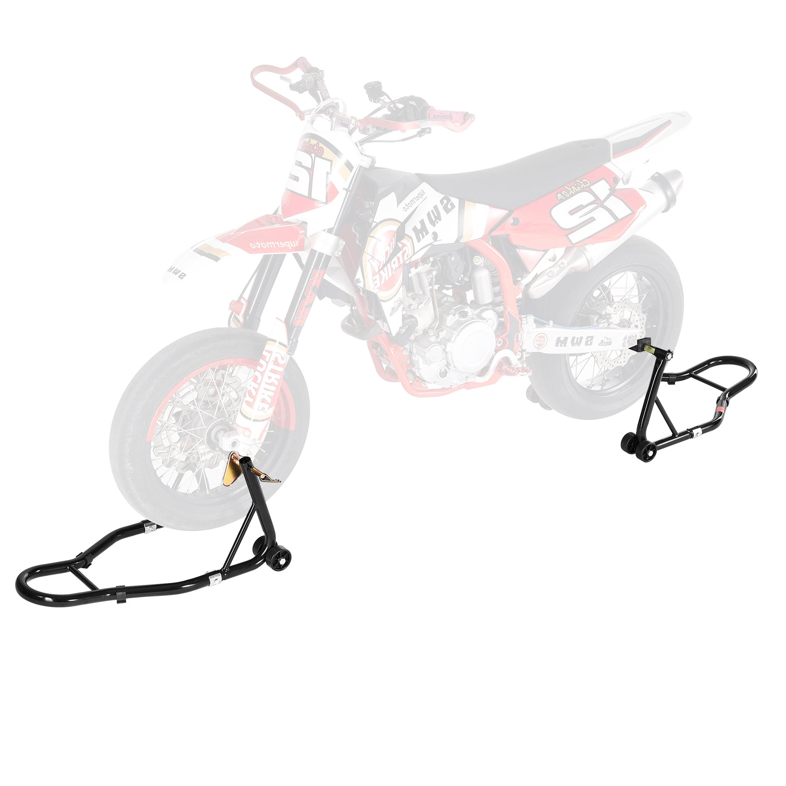 Motorcycle Front & Rear Stand Lift 1100 lbs Spoolift Paddock Swingarm Arm Black