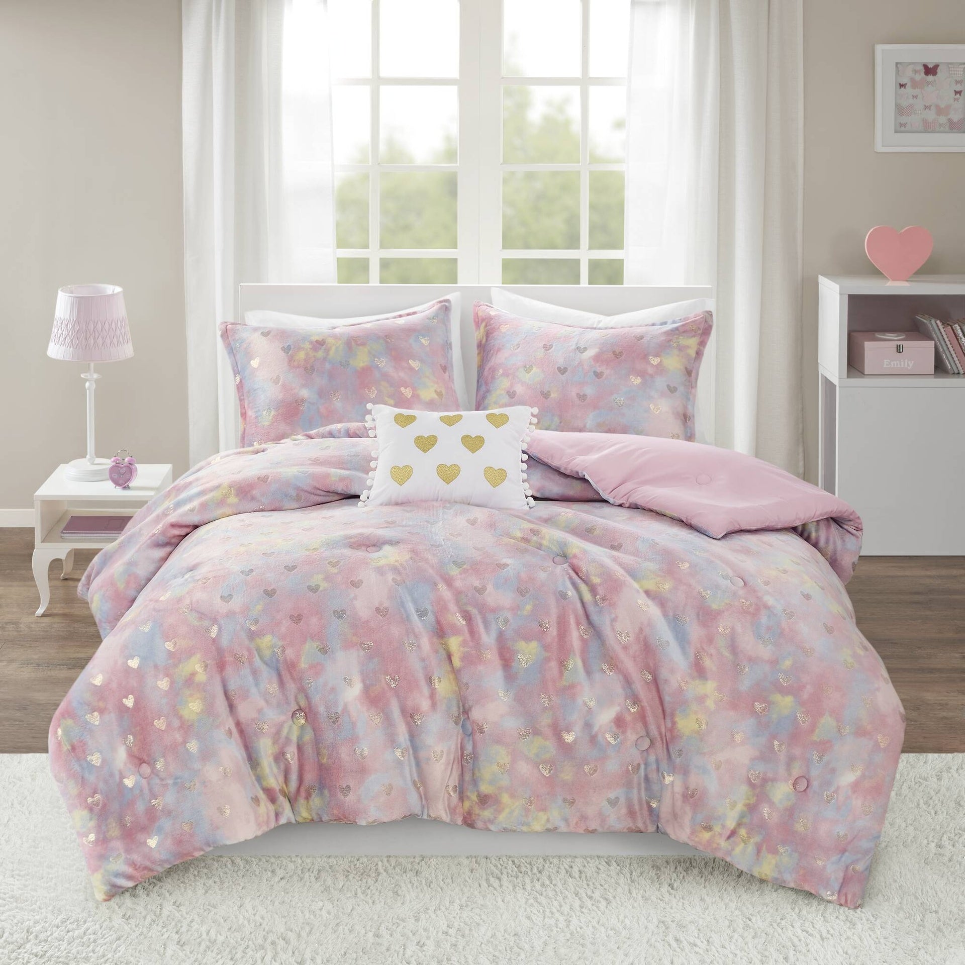 Metallic Printed Plush Comforter Set with Throw Pillow Full/Queen